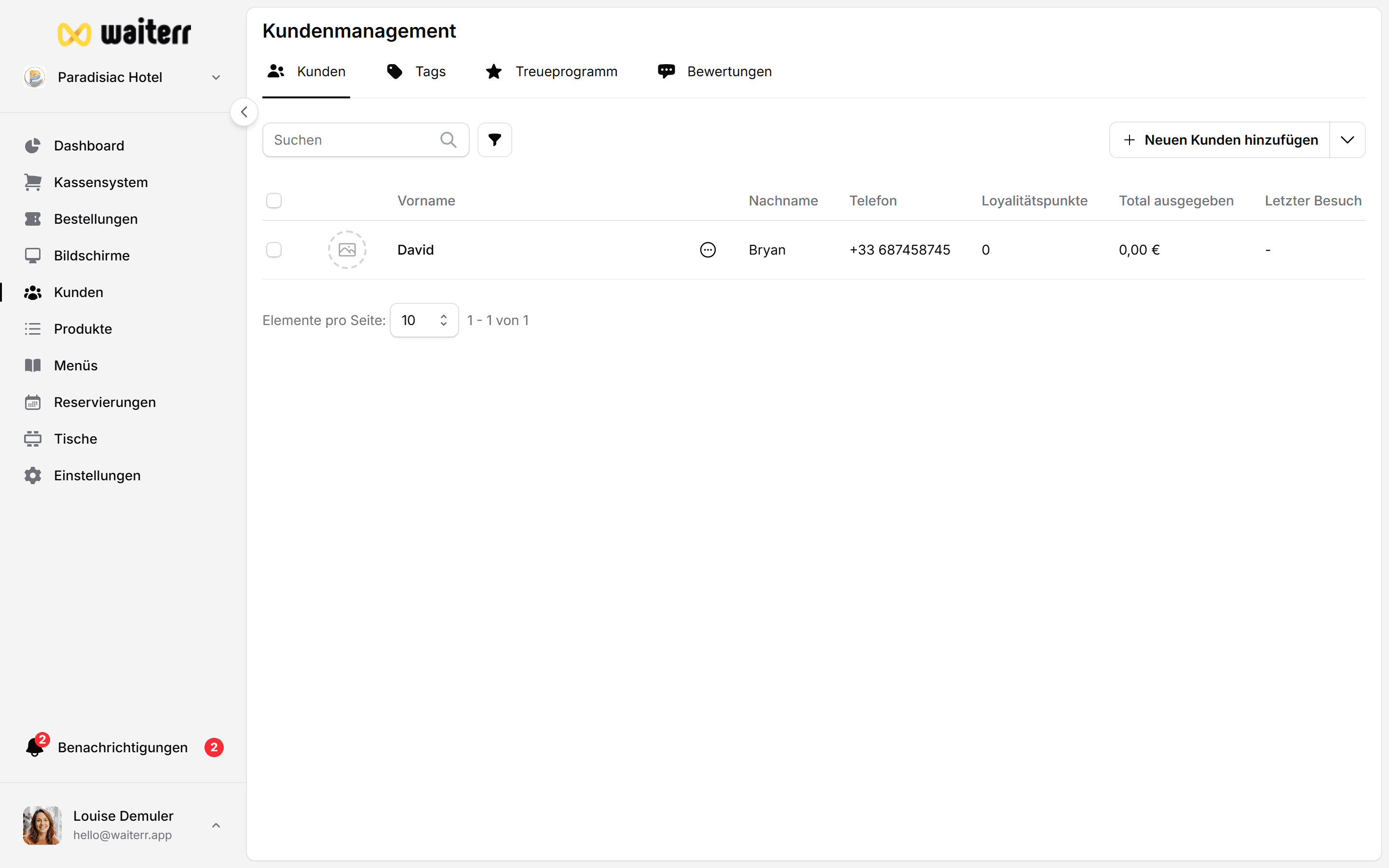 Waiterr Manager — client info