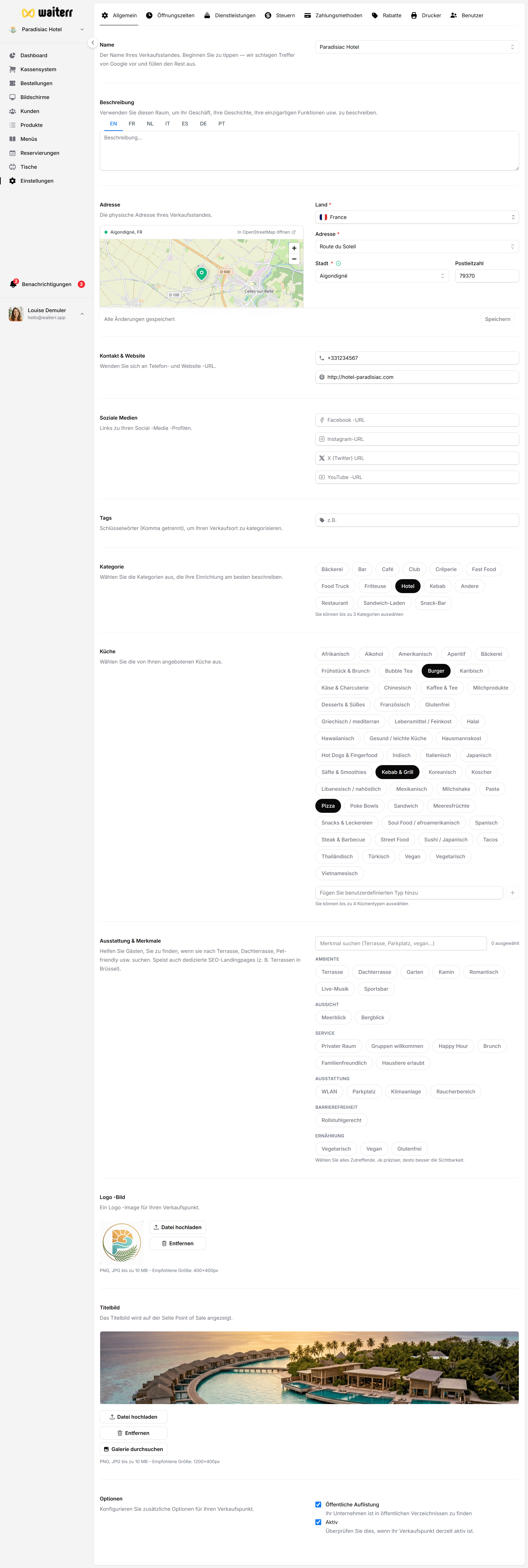 Waiterr Manager — settings description