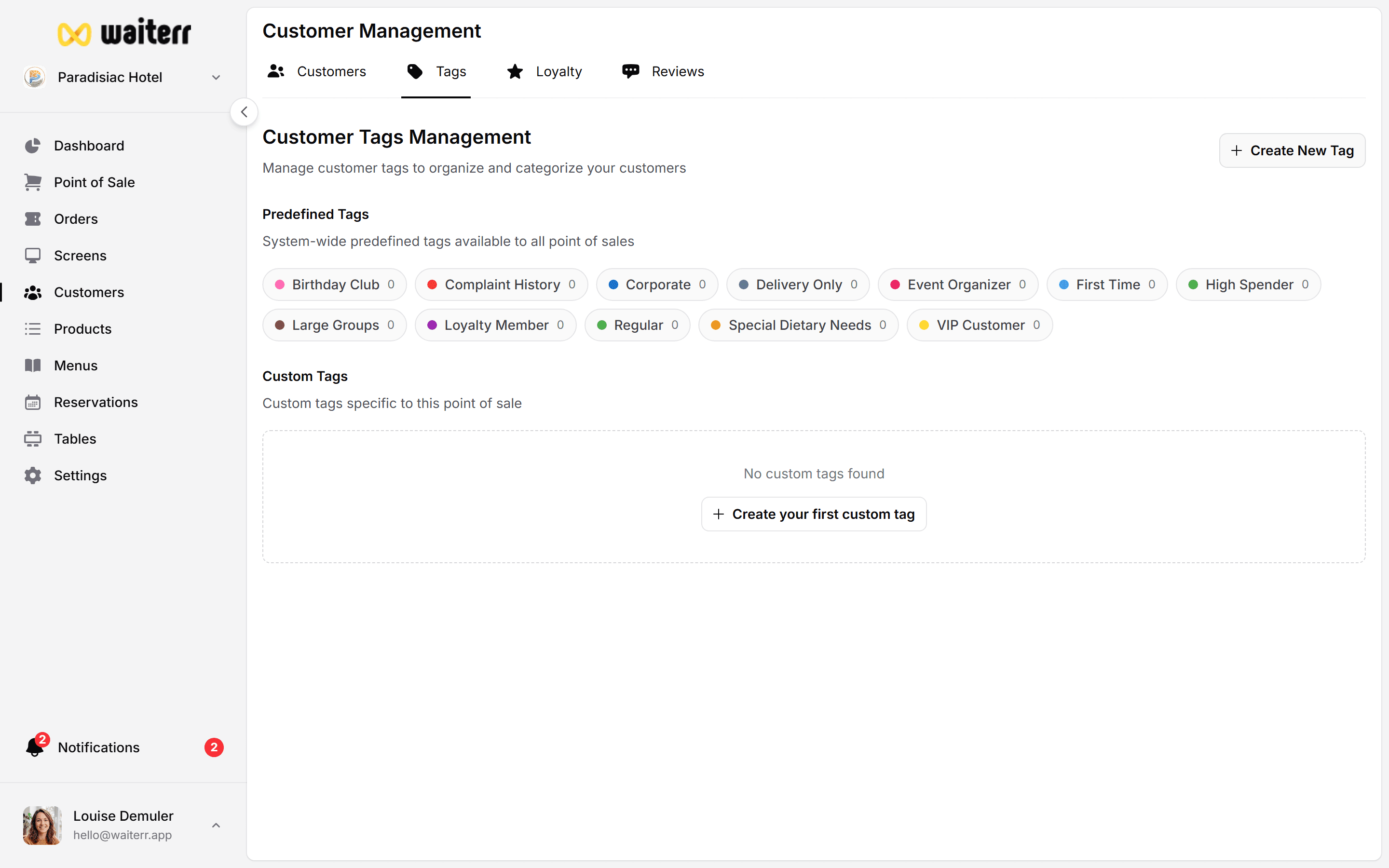 Waiterr Manager — add tag note
