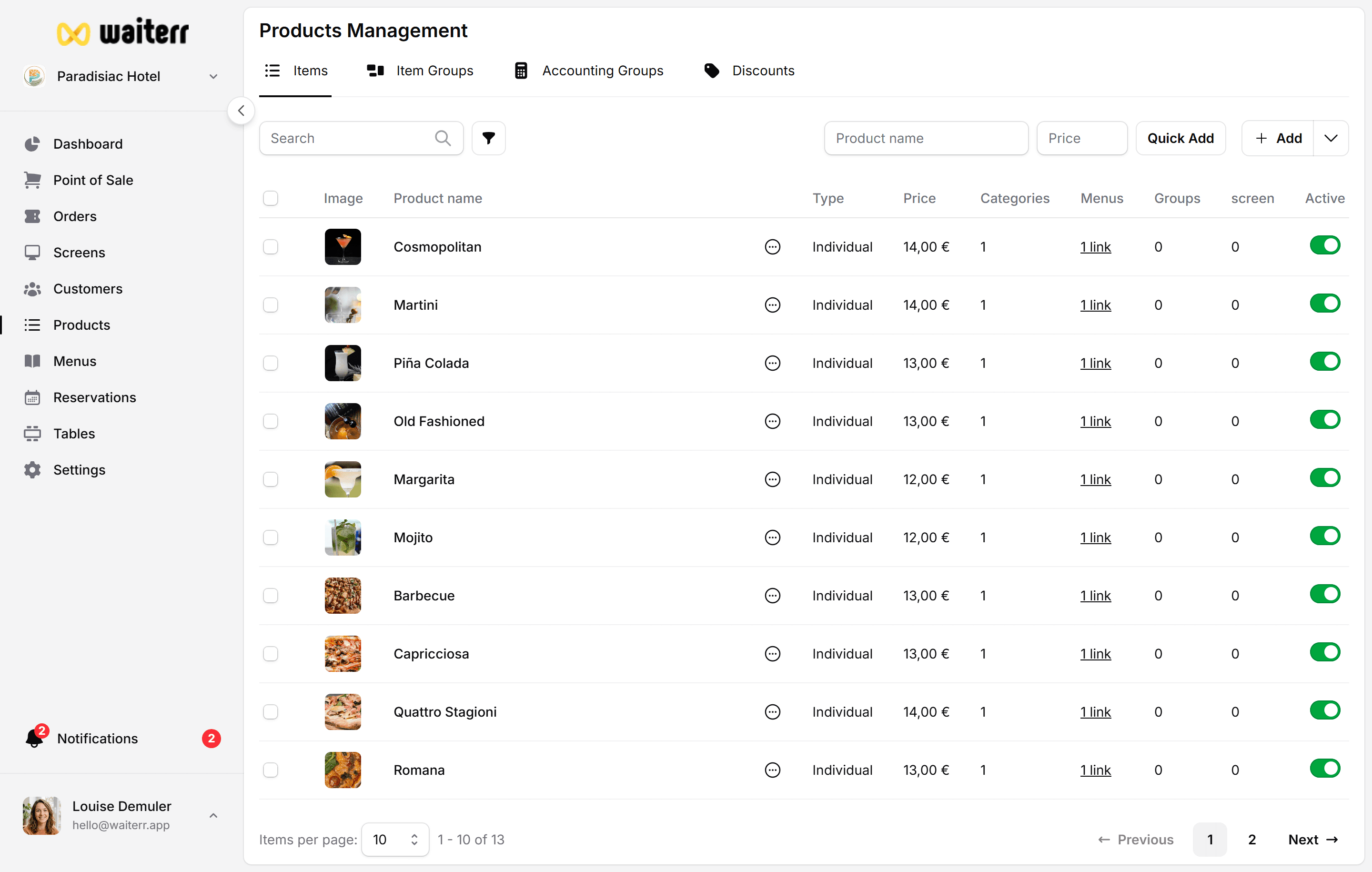 Waiterr Manager — quick add