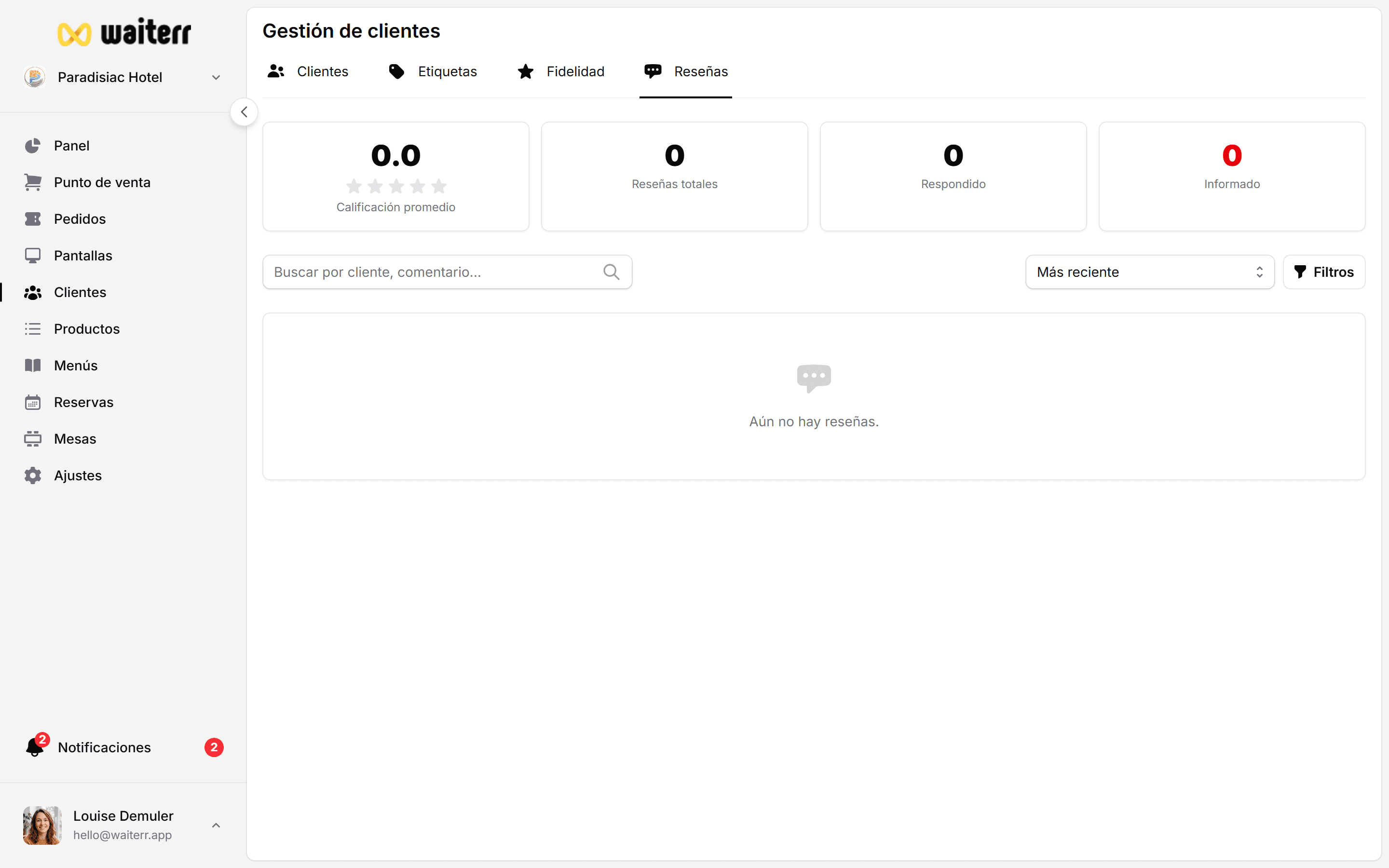 Waiterr Manager — customer reviews filters