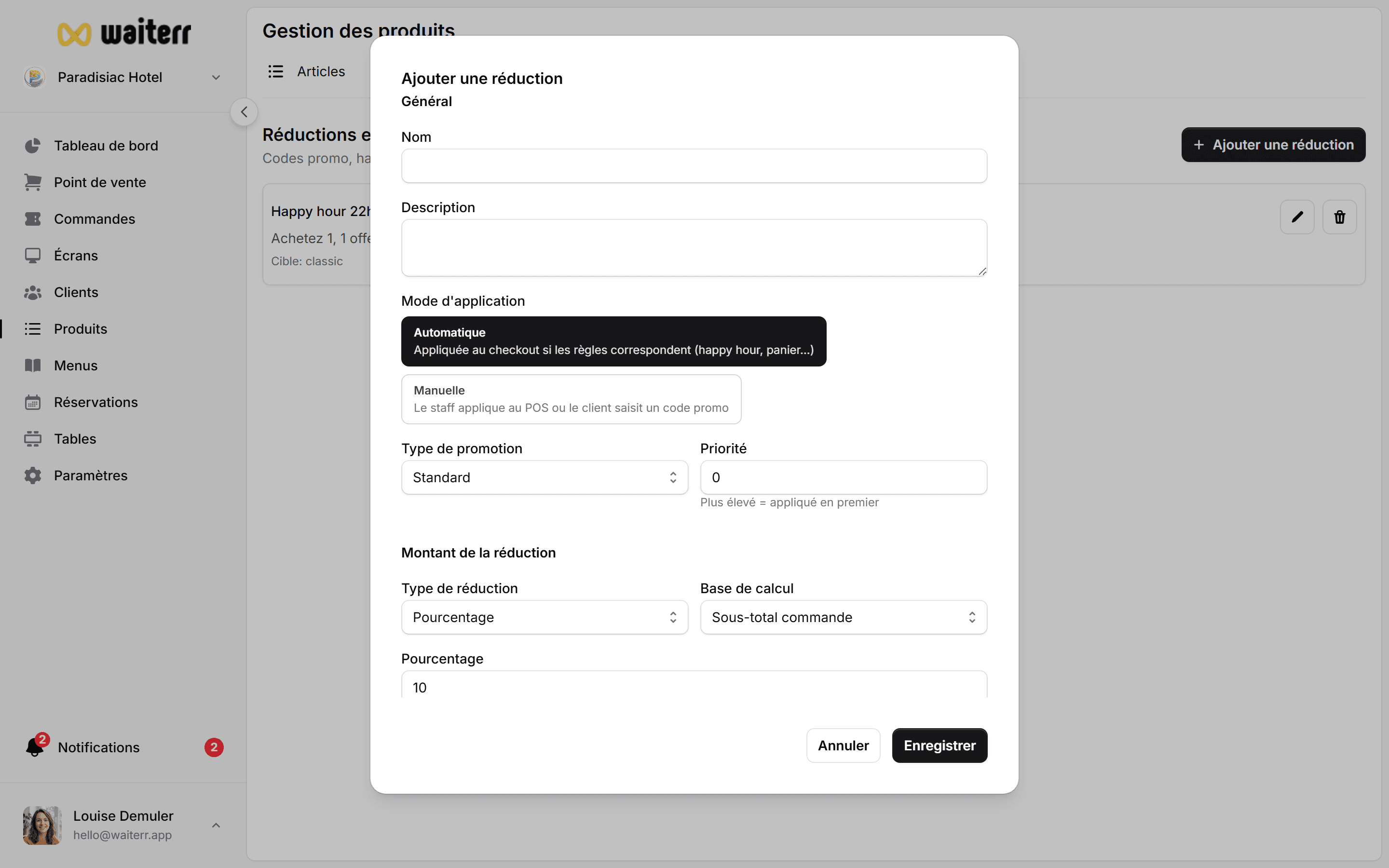 Waiterr Manager — discount form