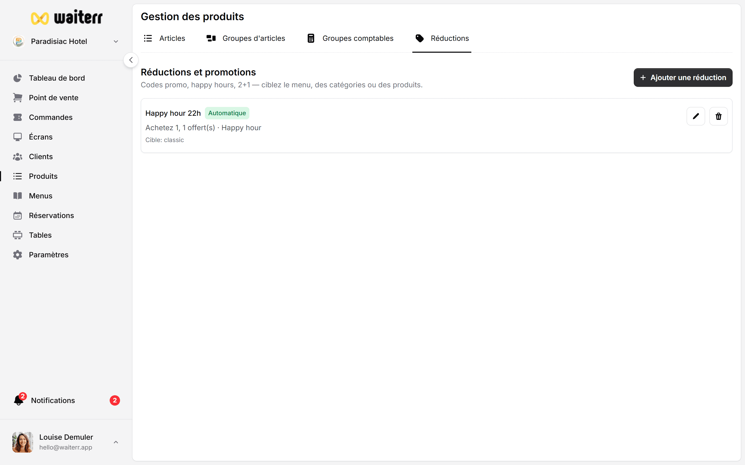 Waiterr Manager — discounts list