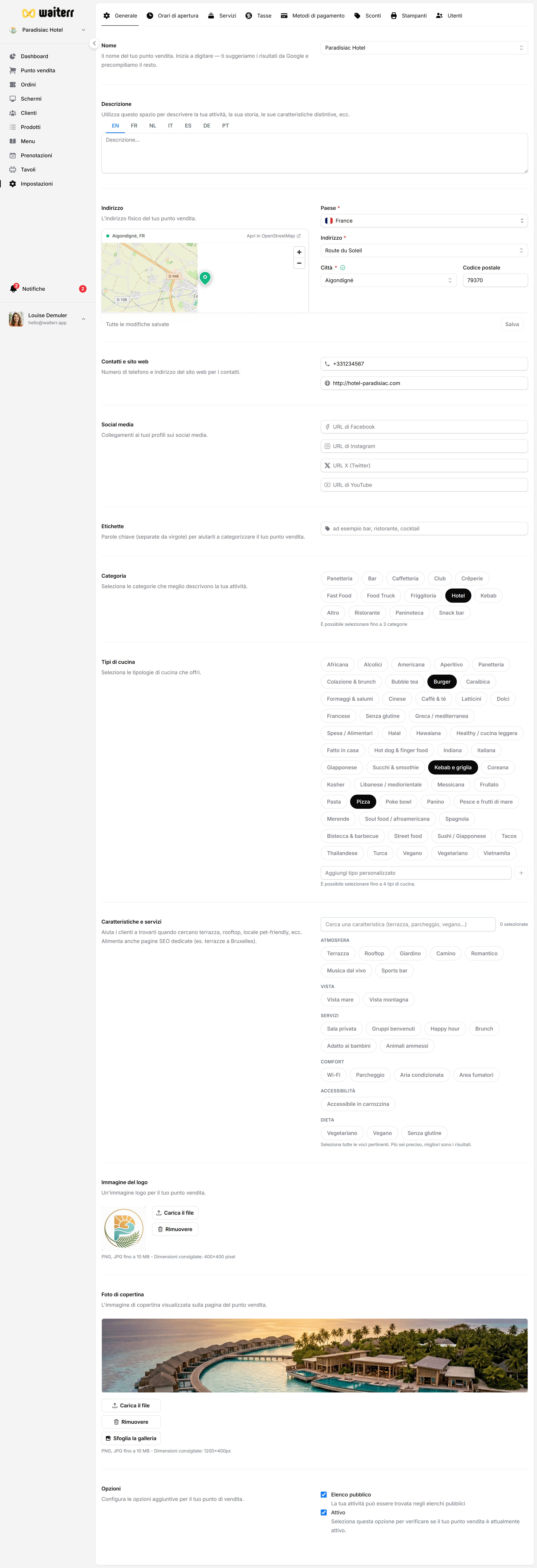 Waiterr Manager — settings gallery