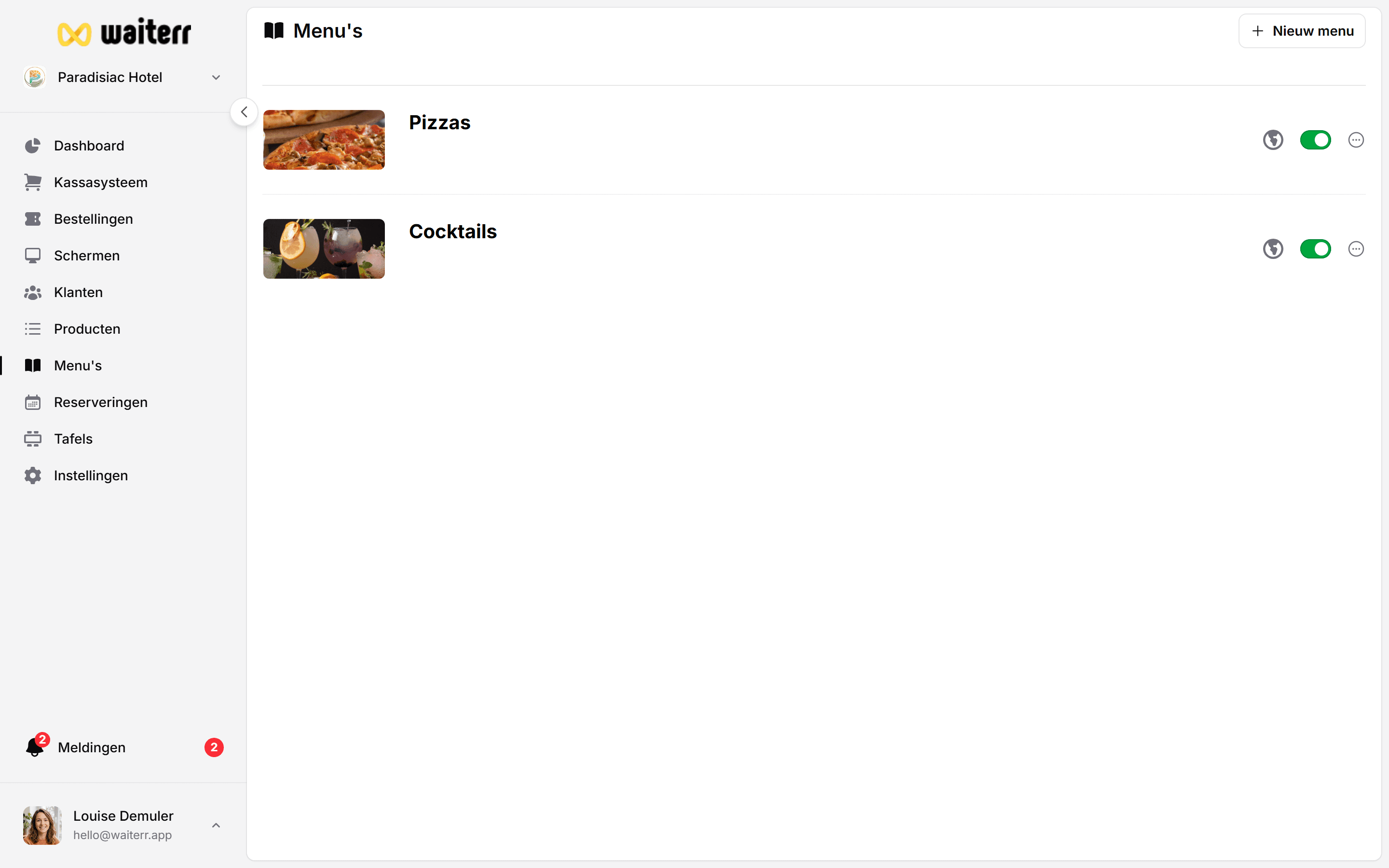 Waiterr Manager — menu create