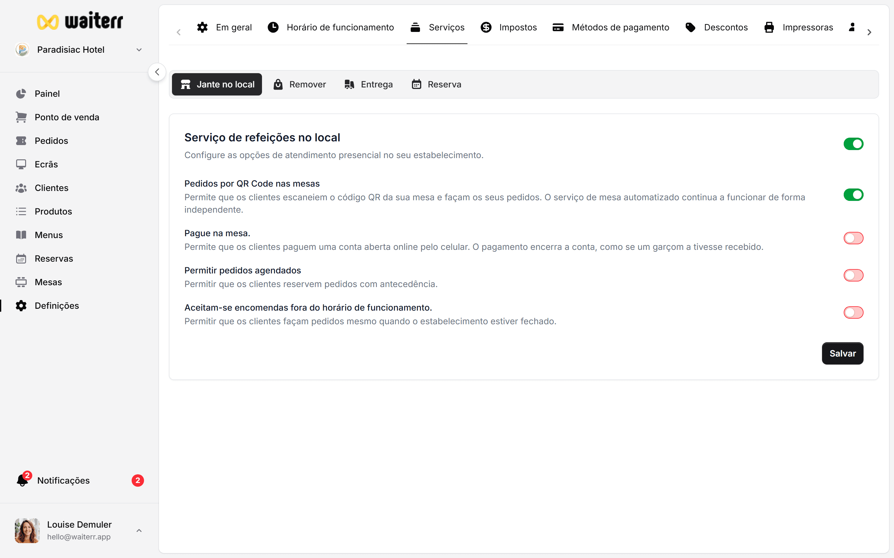 Waiterr Manager — delivery radius