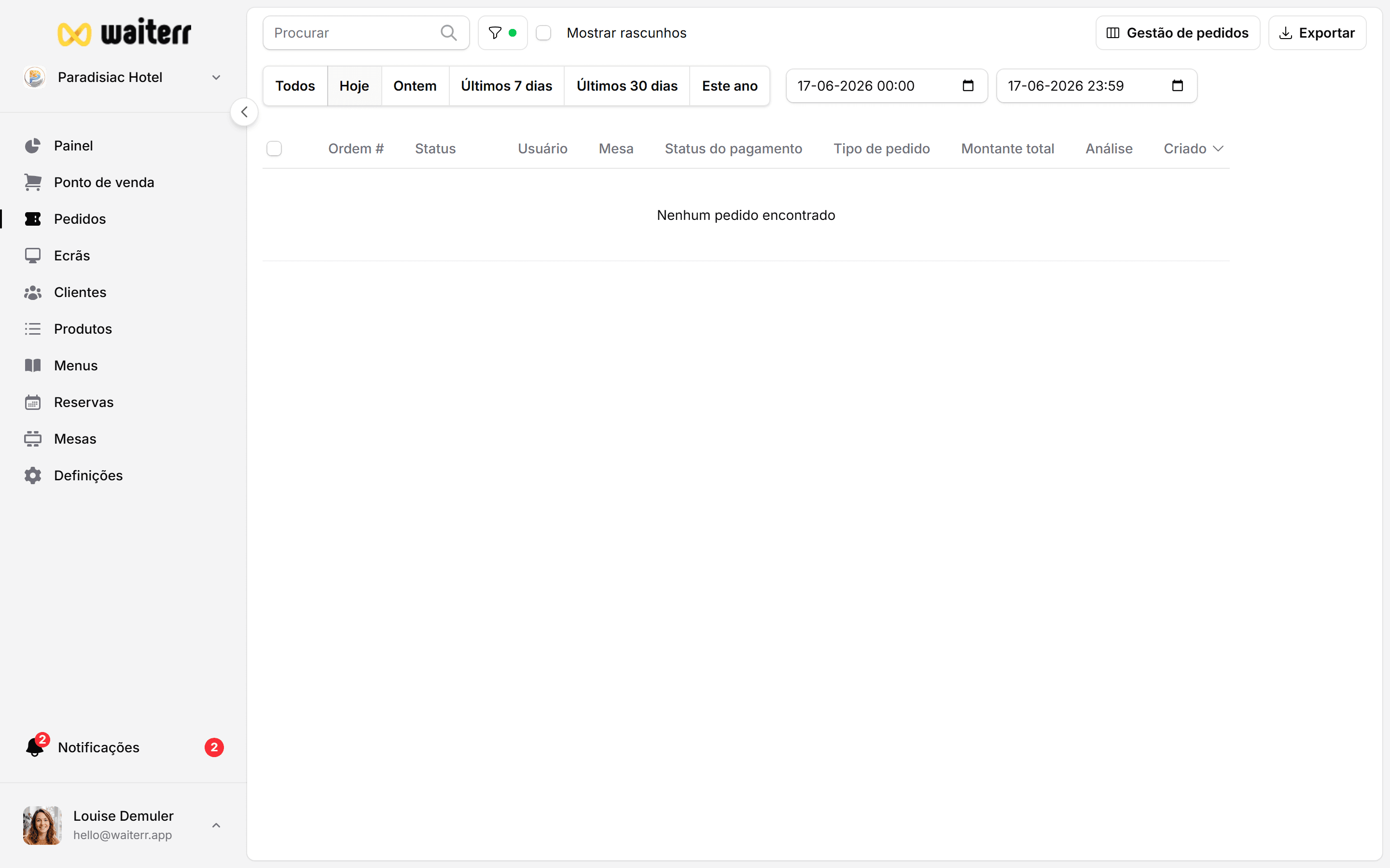 Waiterr Manager — orders status flow