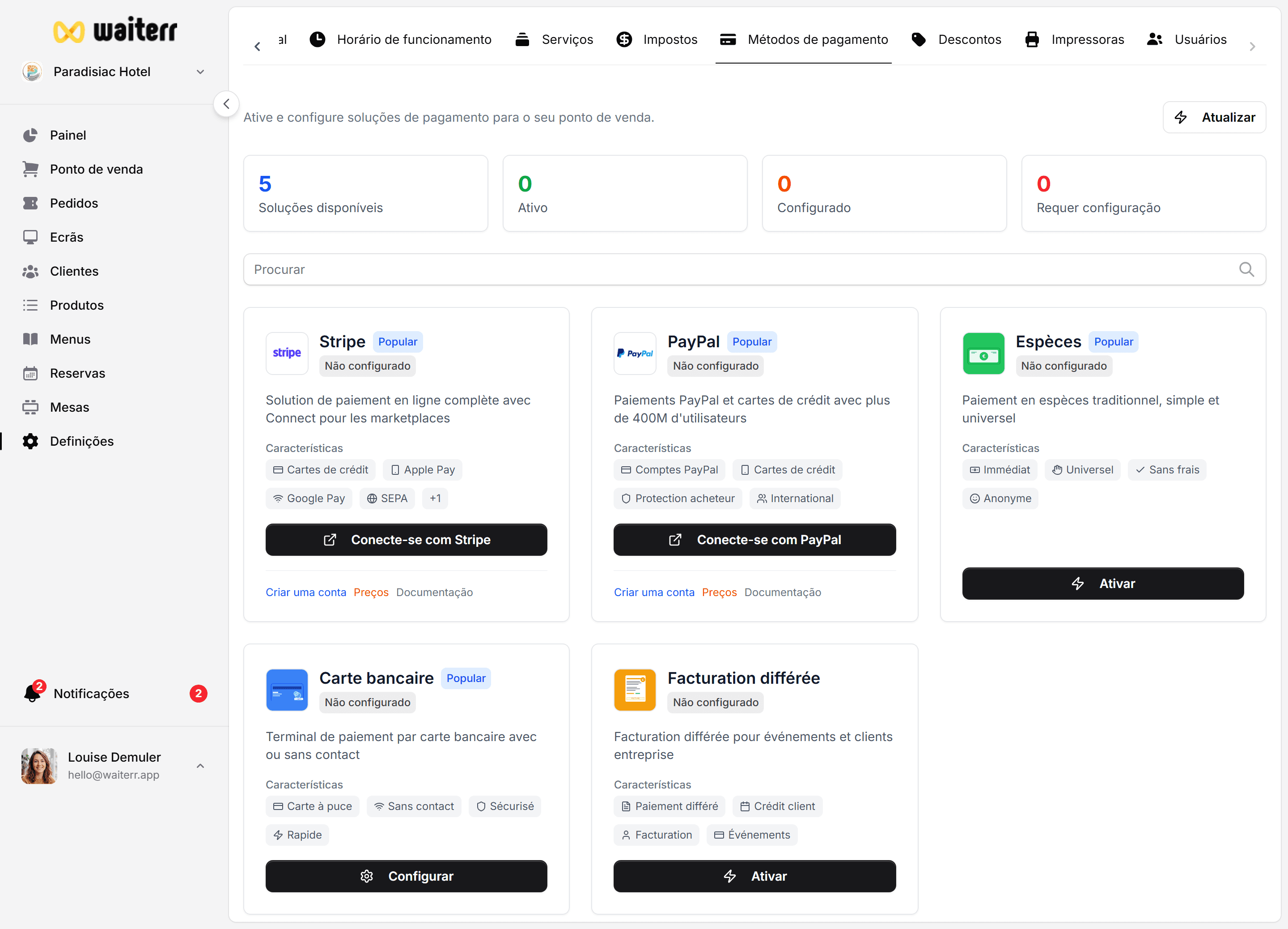 Waiterr Manager — payments settings