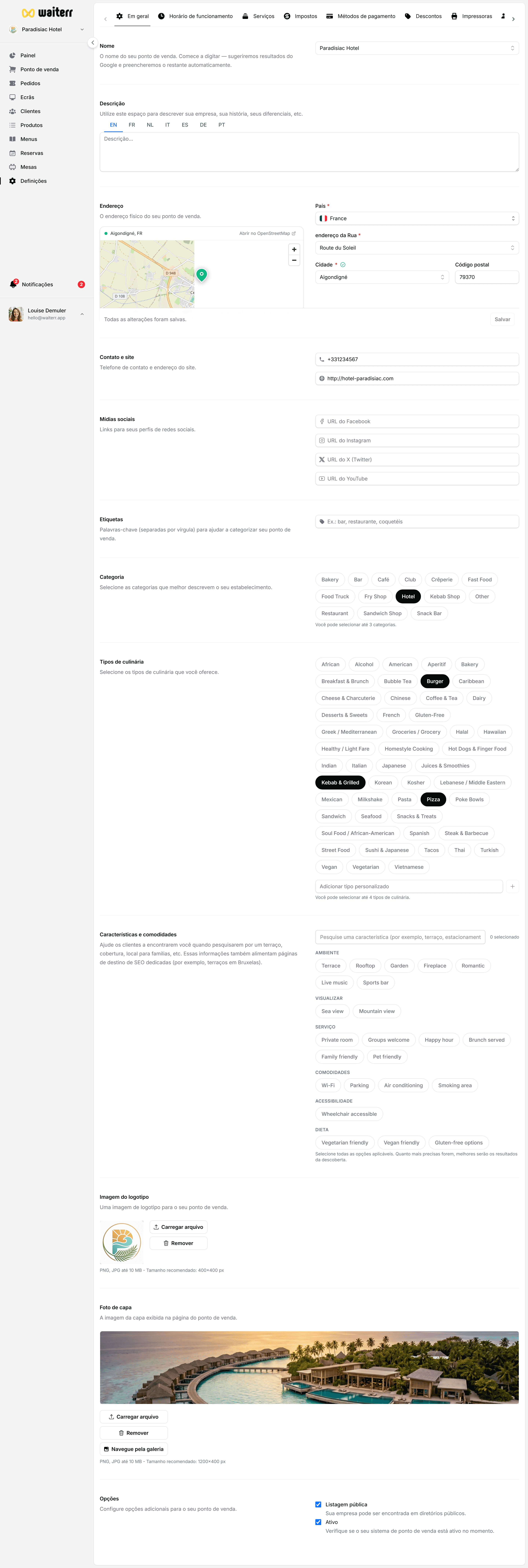 Waiterr Manager — settings description