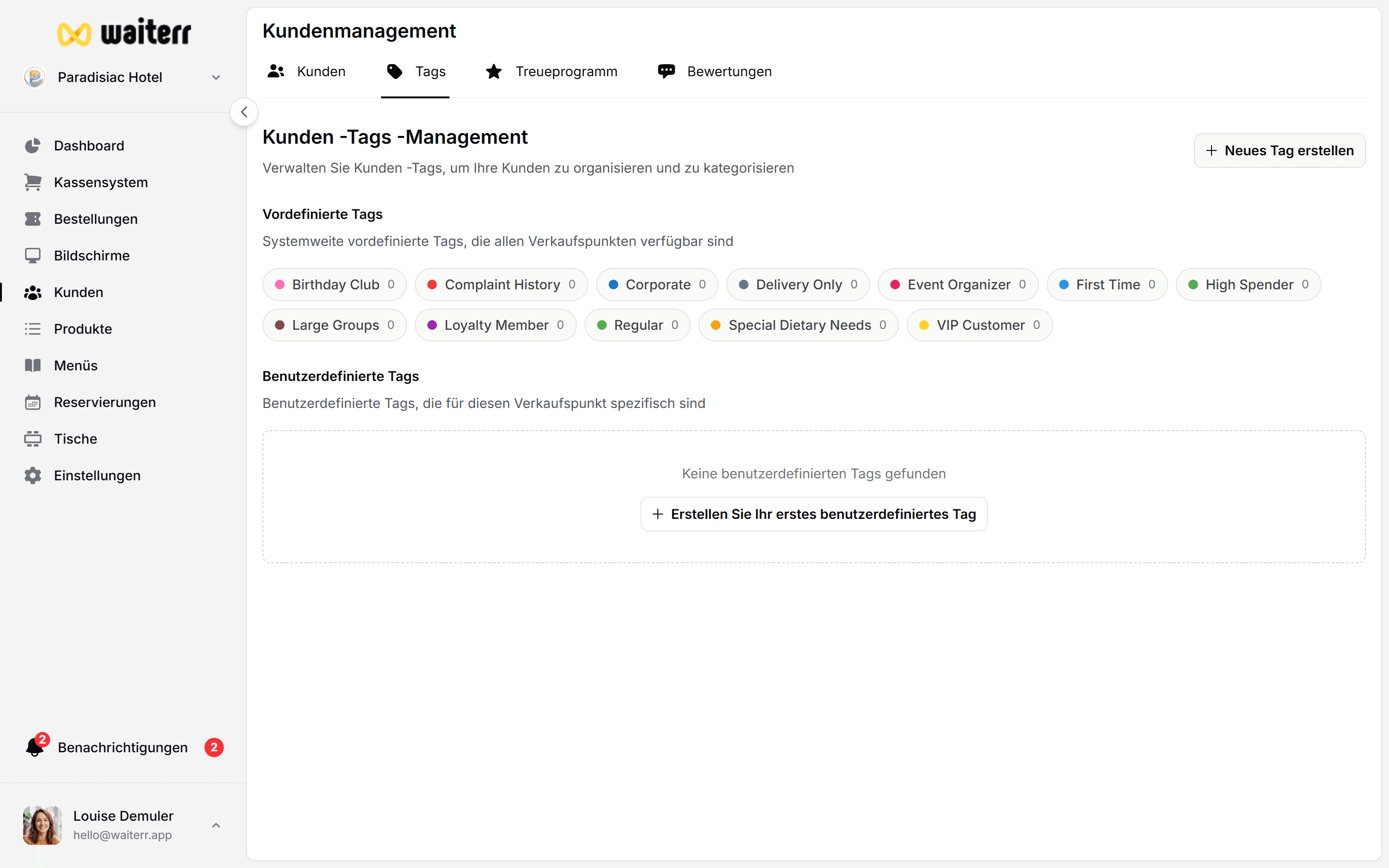 Waiterr Manager — client notes tags