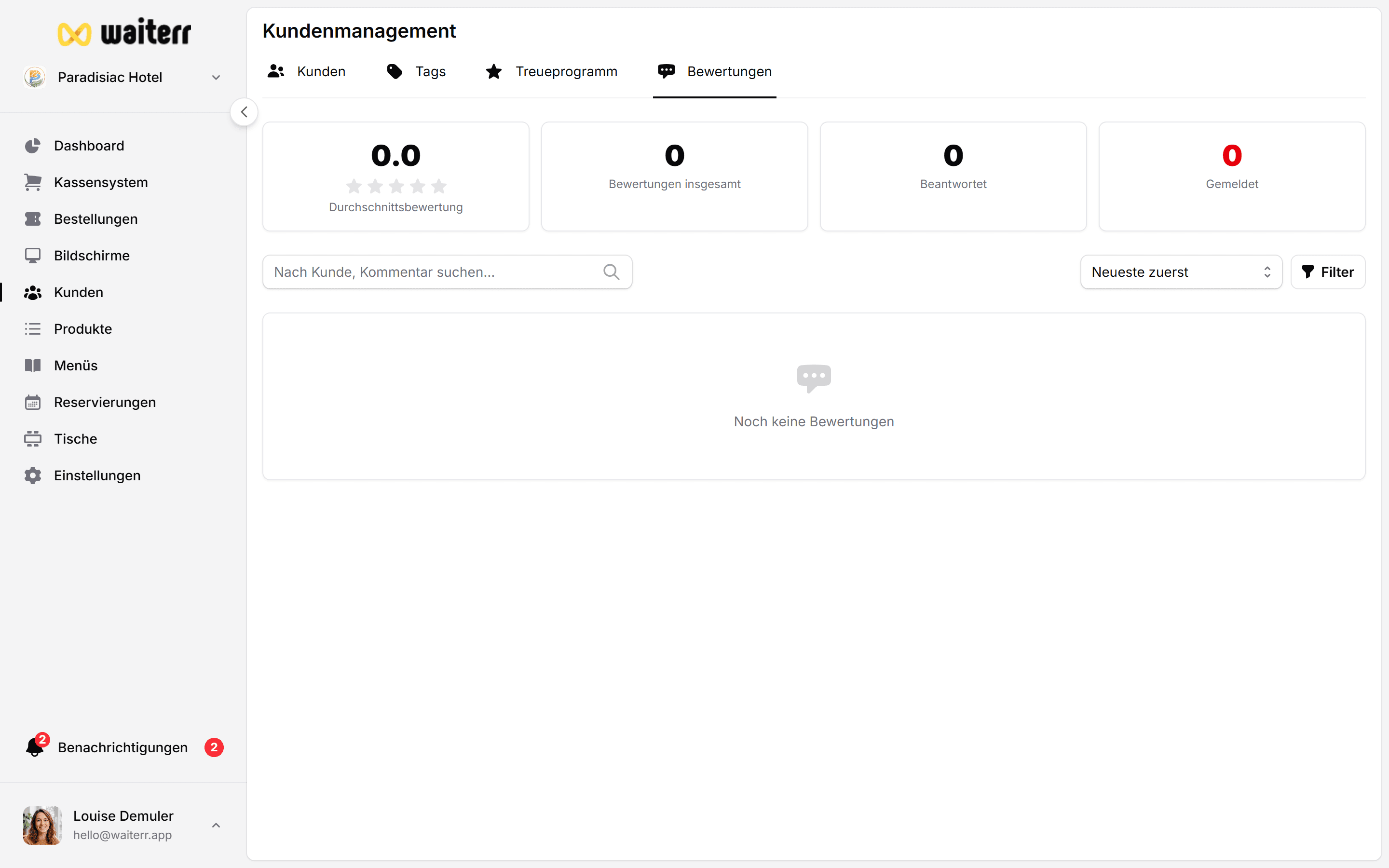 Waiterr Manager — customer reviews filters