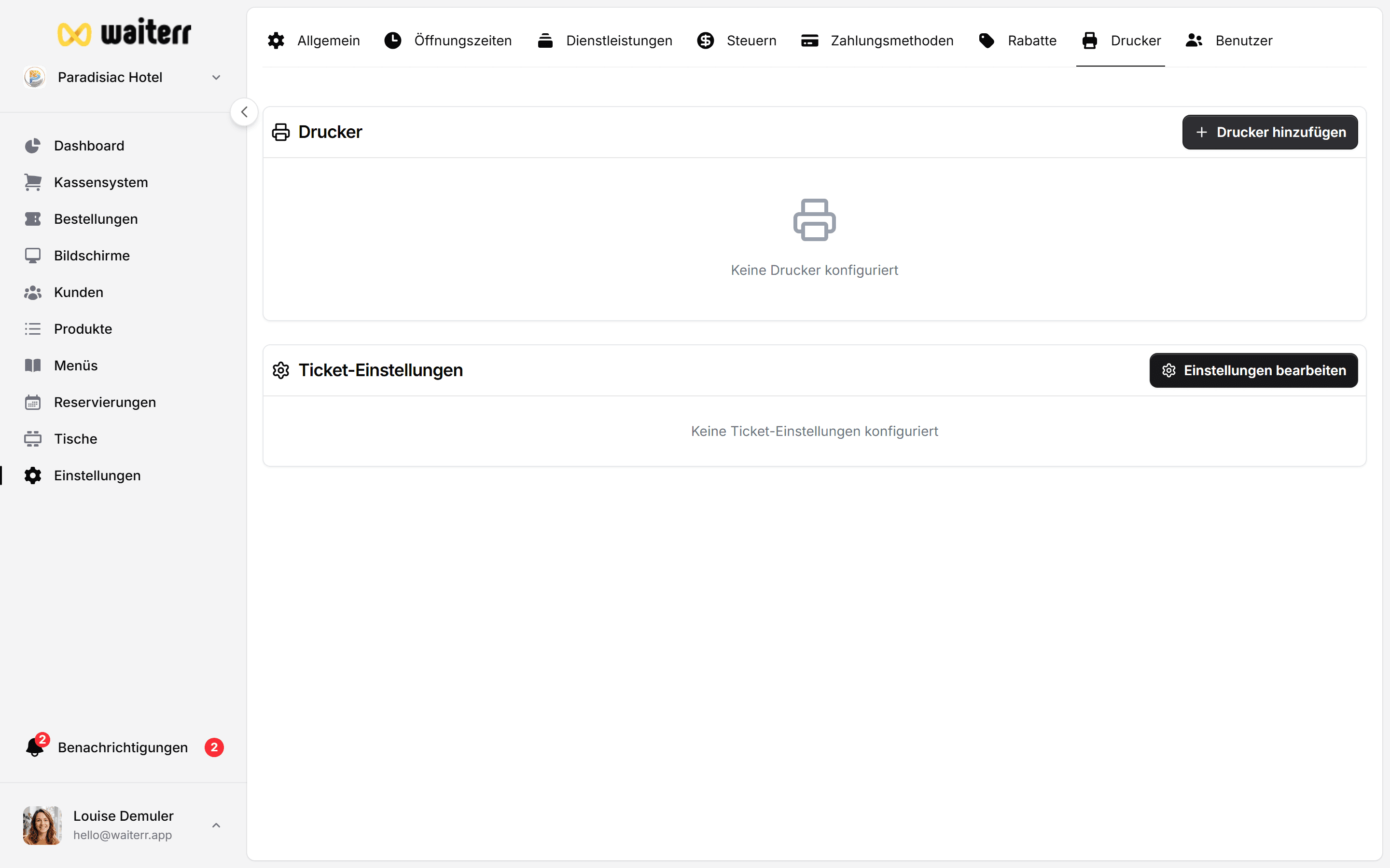 Waiterr Manager — ticket layout editor