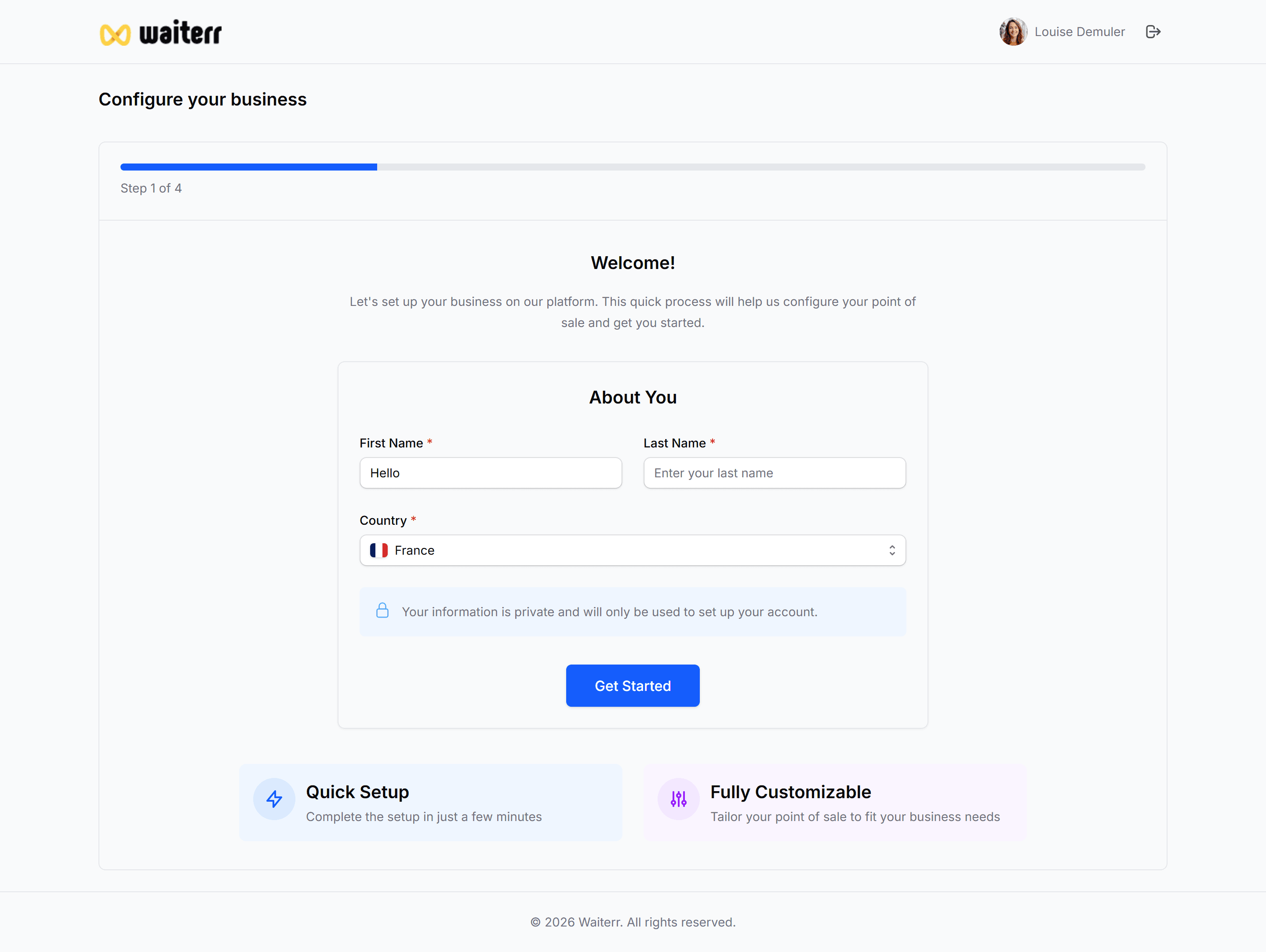Waiterr Manager — establishment wizard