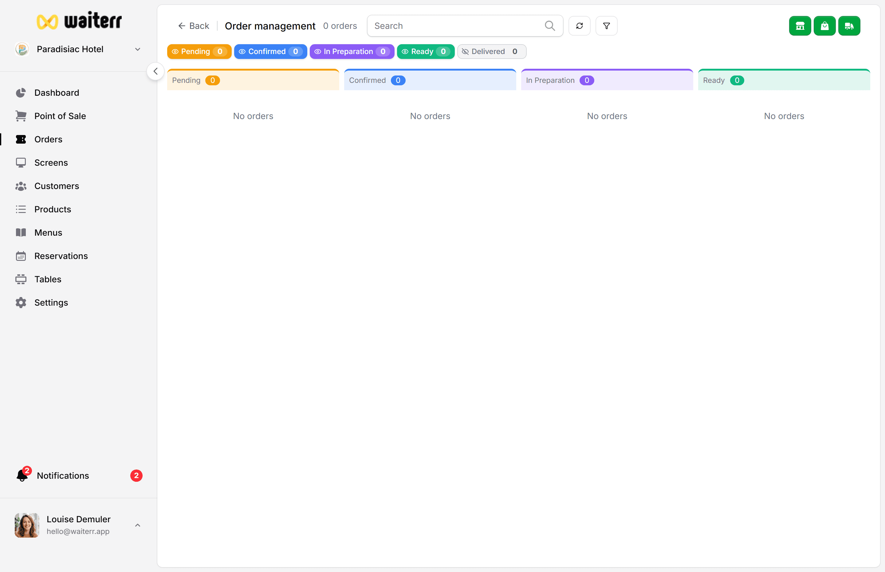Waiterr Manager — order board
