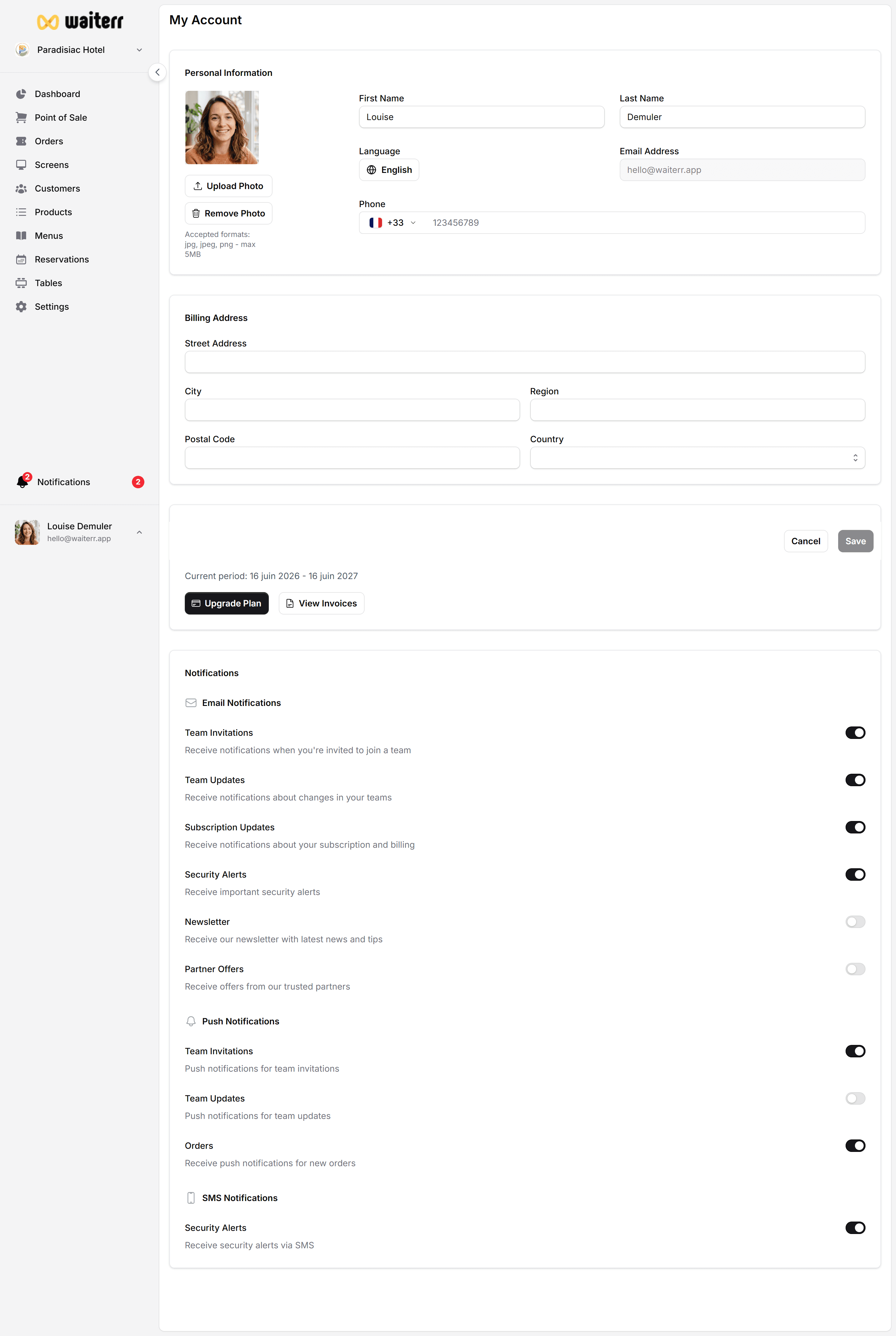 Waiterr Manager — profile overview