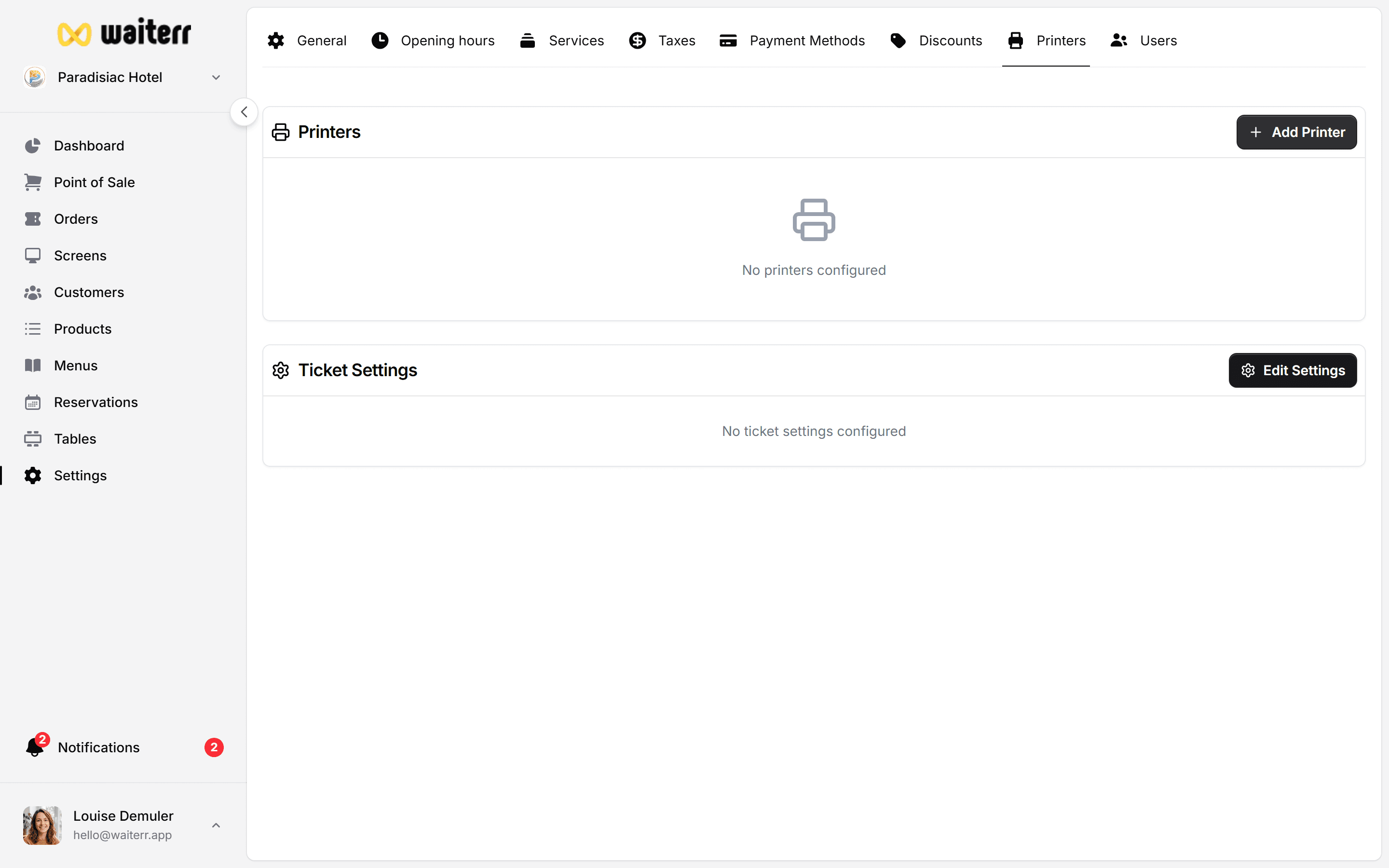 Waiterr Manager — receipt layout