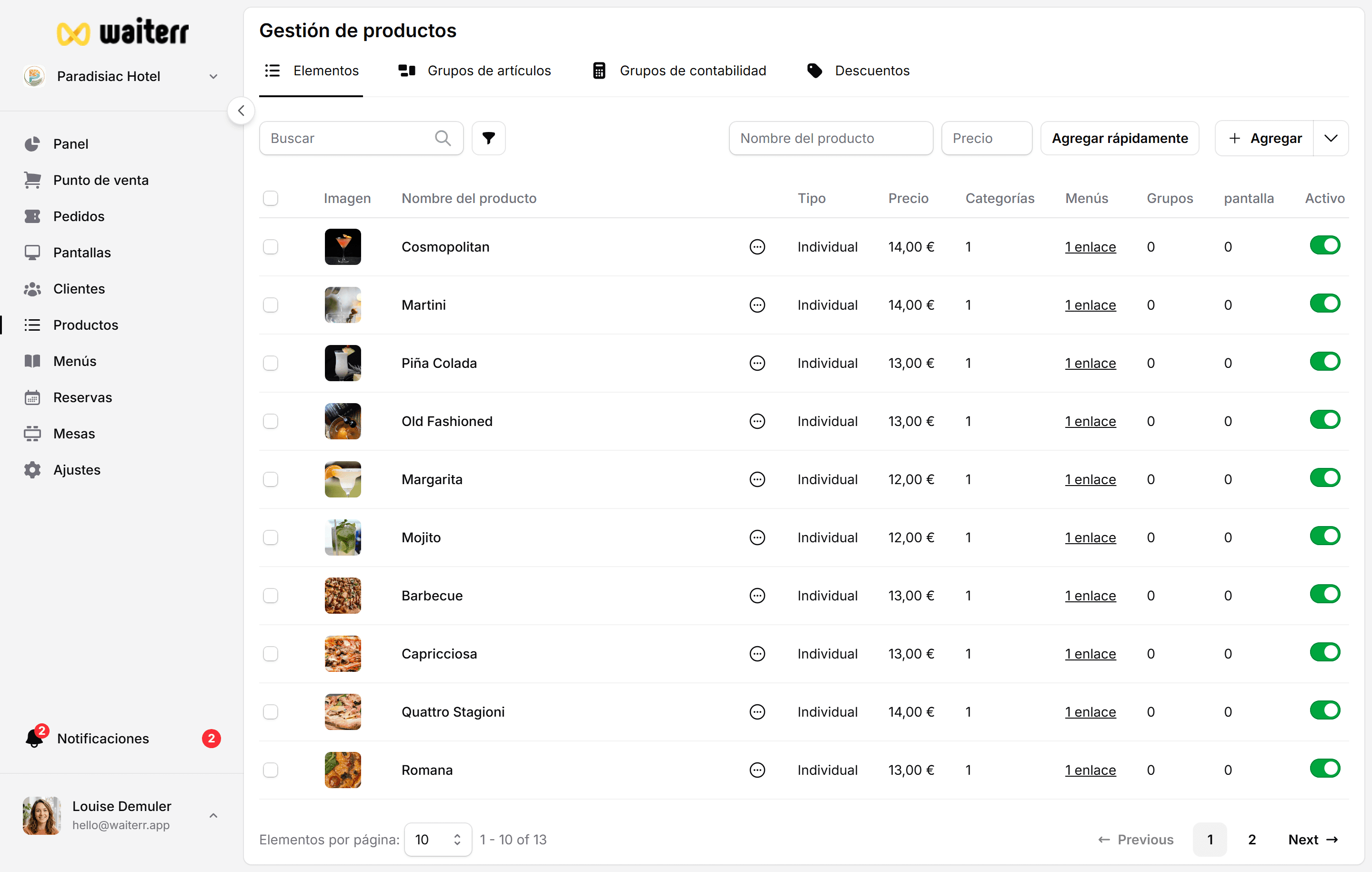 Waiterr Manager — product allergens