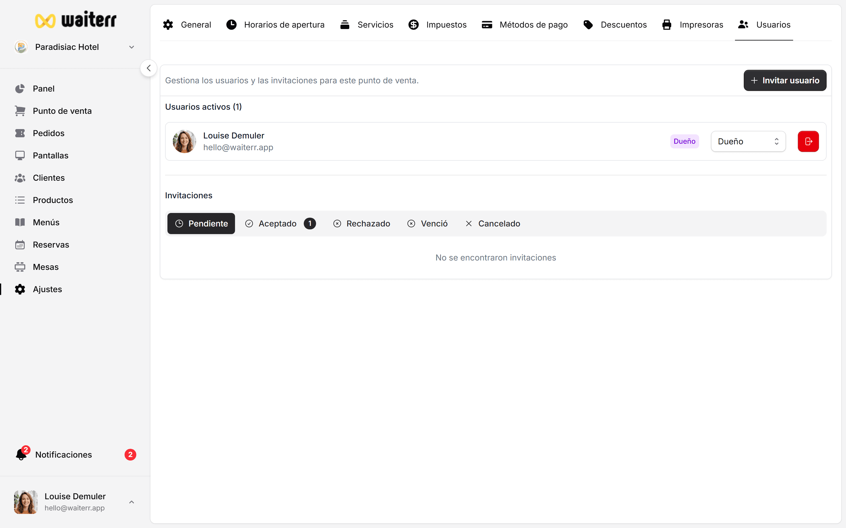 Waiterr Manager — roles overview