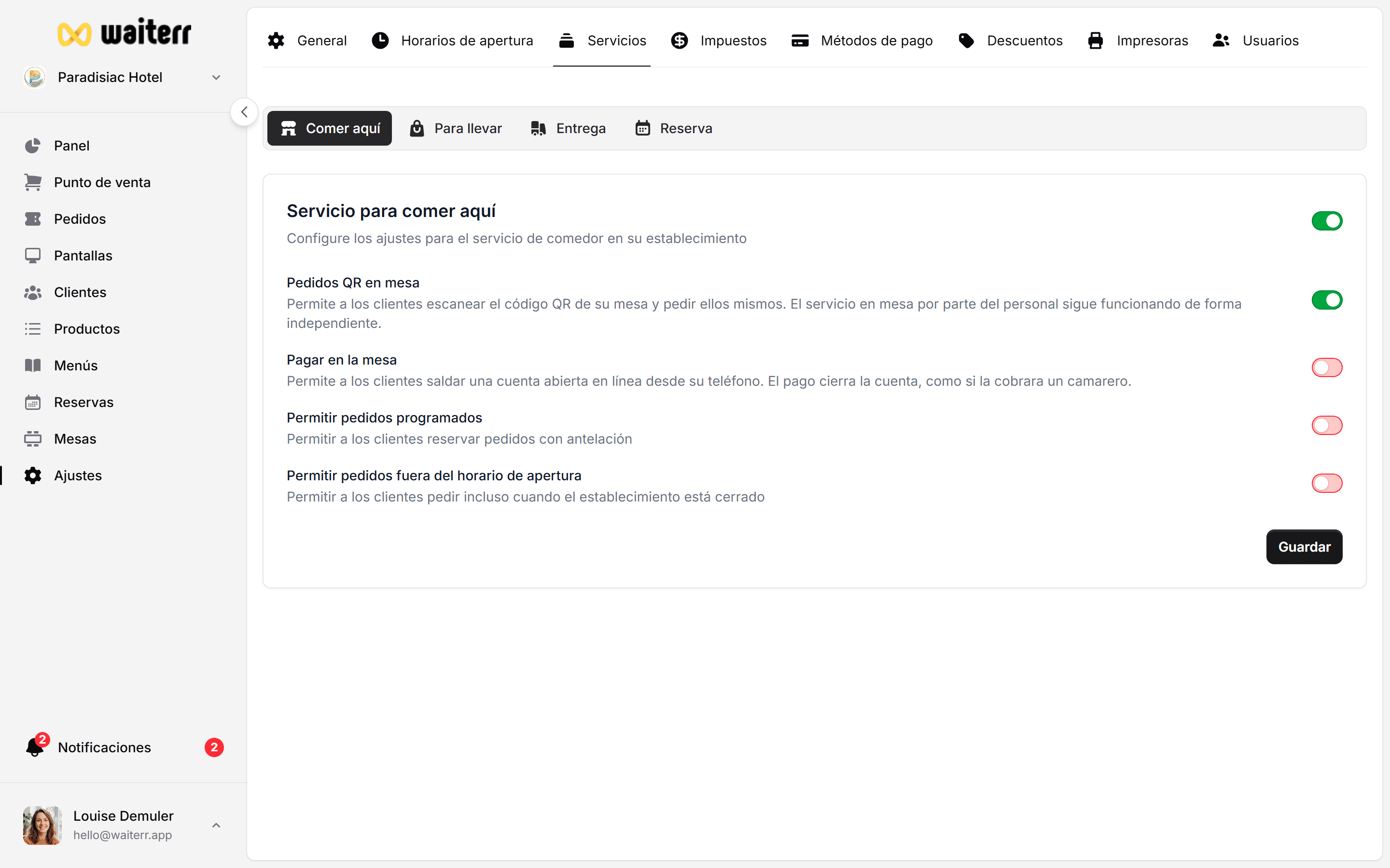 Waiterr Manager — services overview