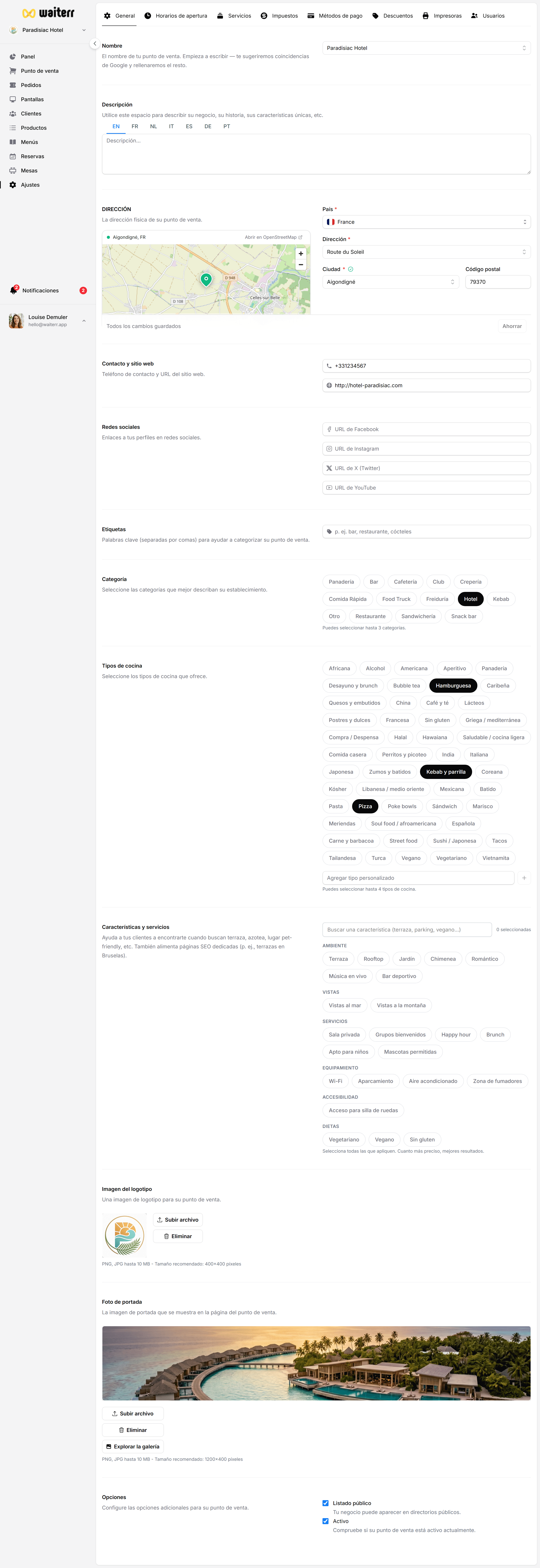 Waiterr Manager — settings tags