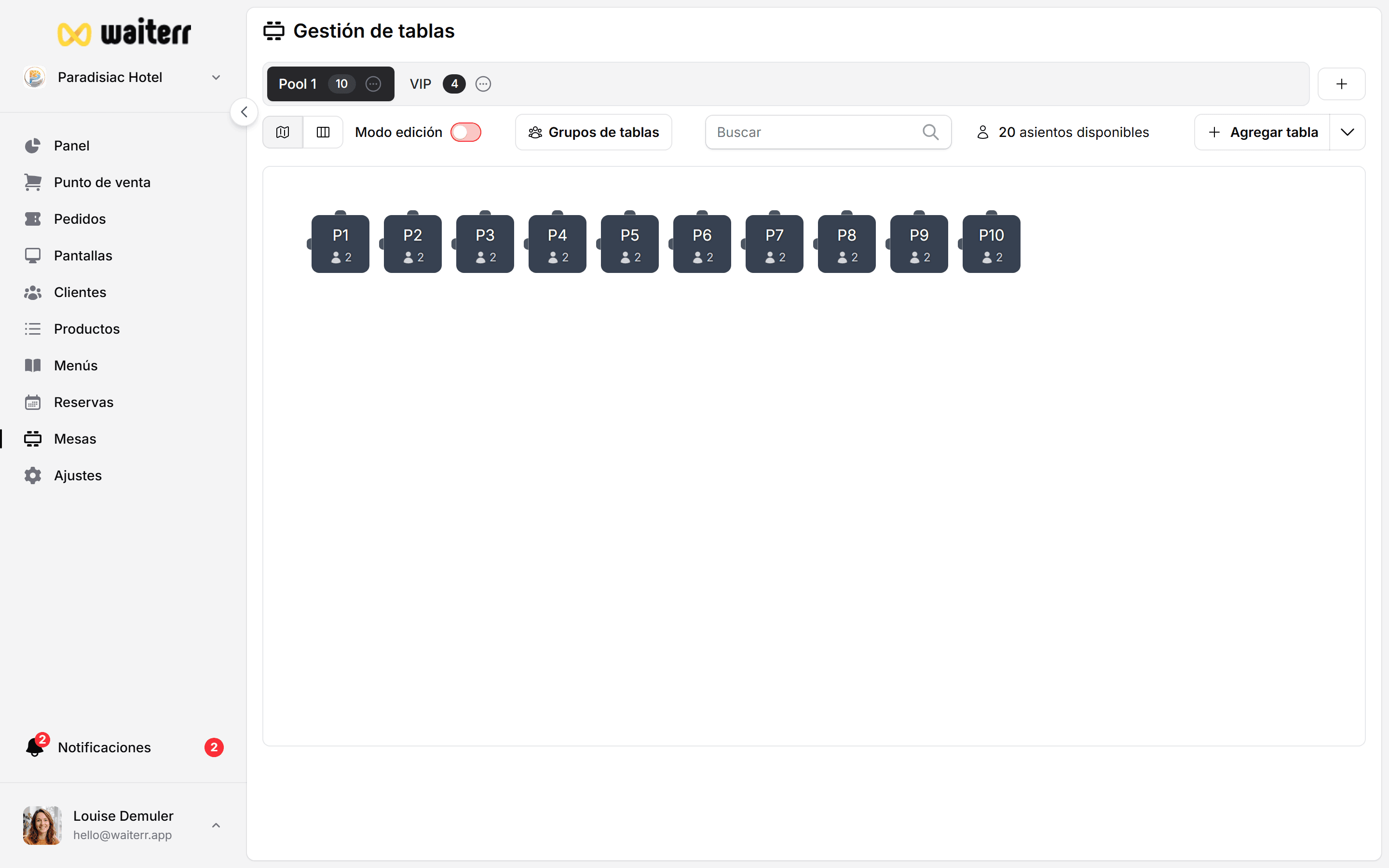 Waiterr Manager — table group create