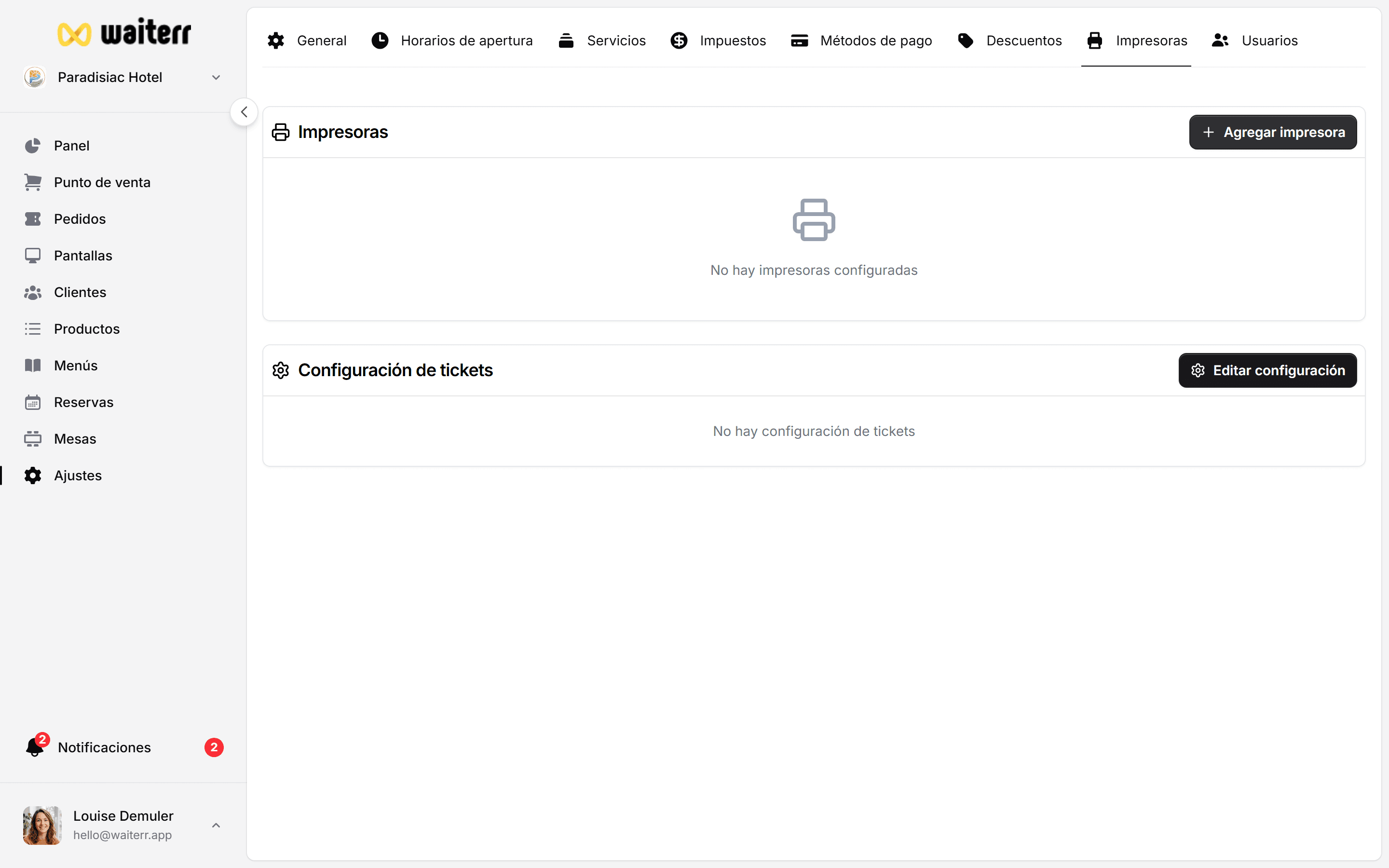 Waiterr Manager — ticket layout editor