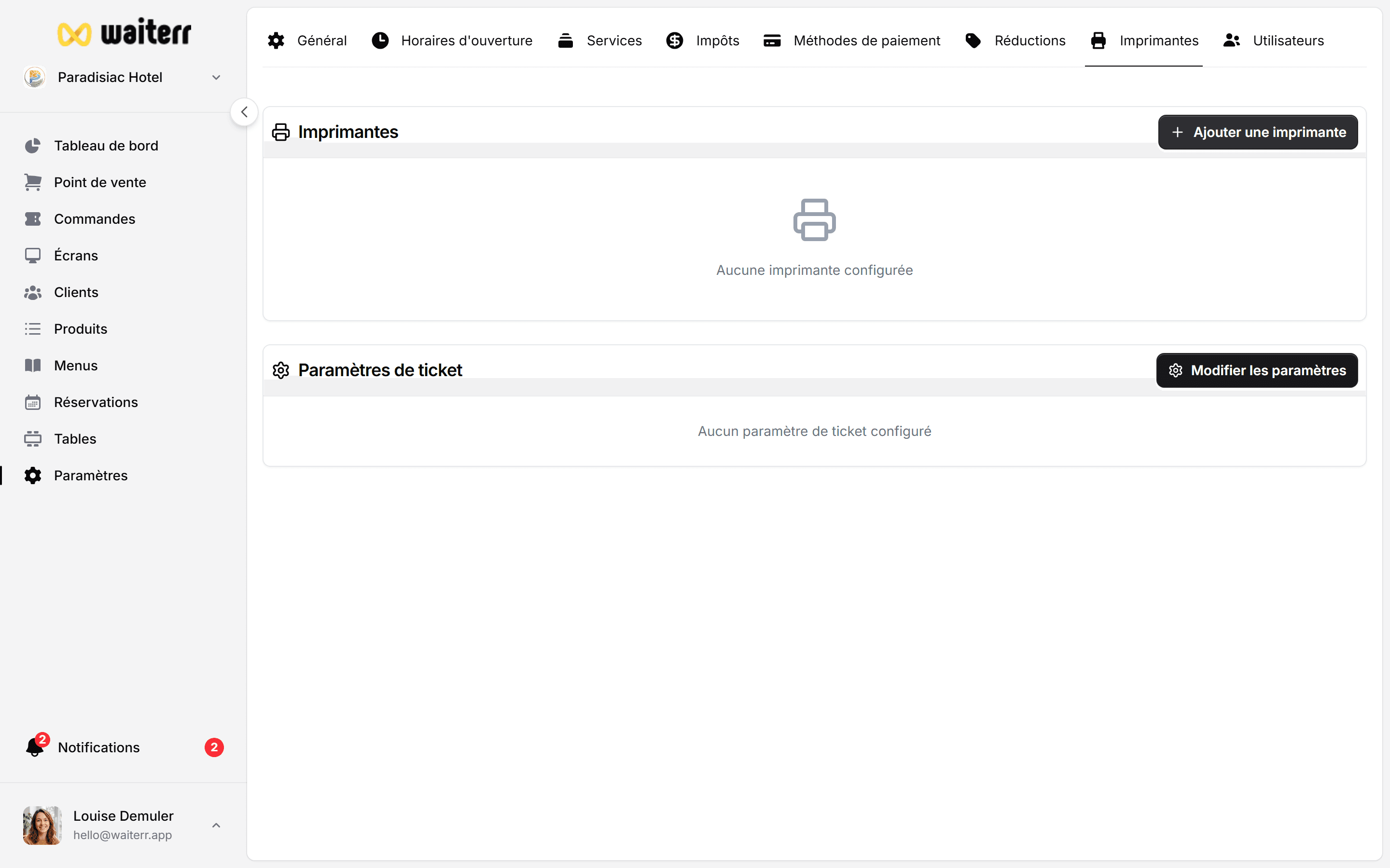 Waiterr Manager — printer add