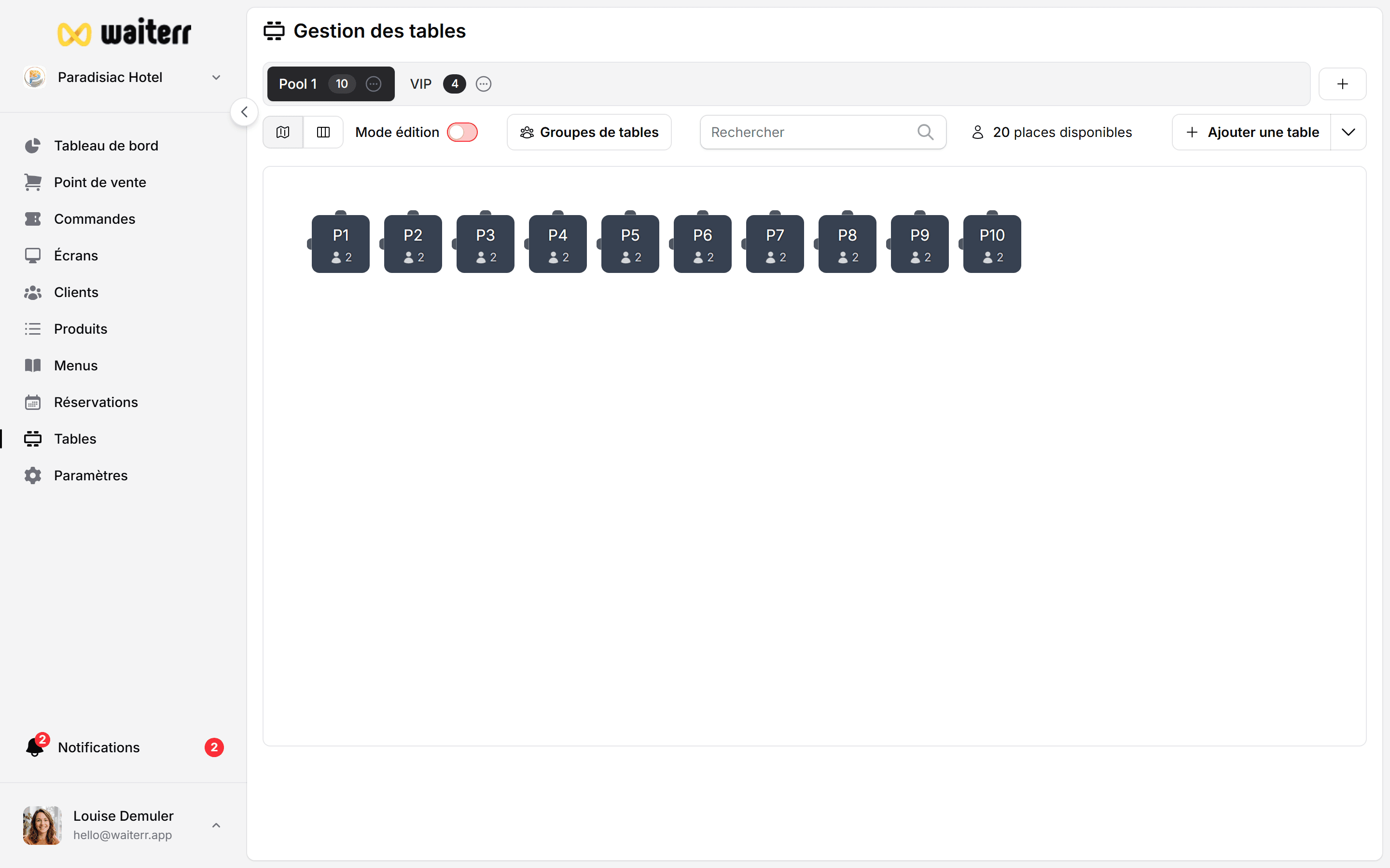 Waiterr Manager — table groups