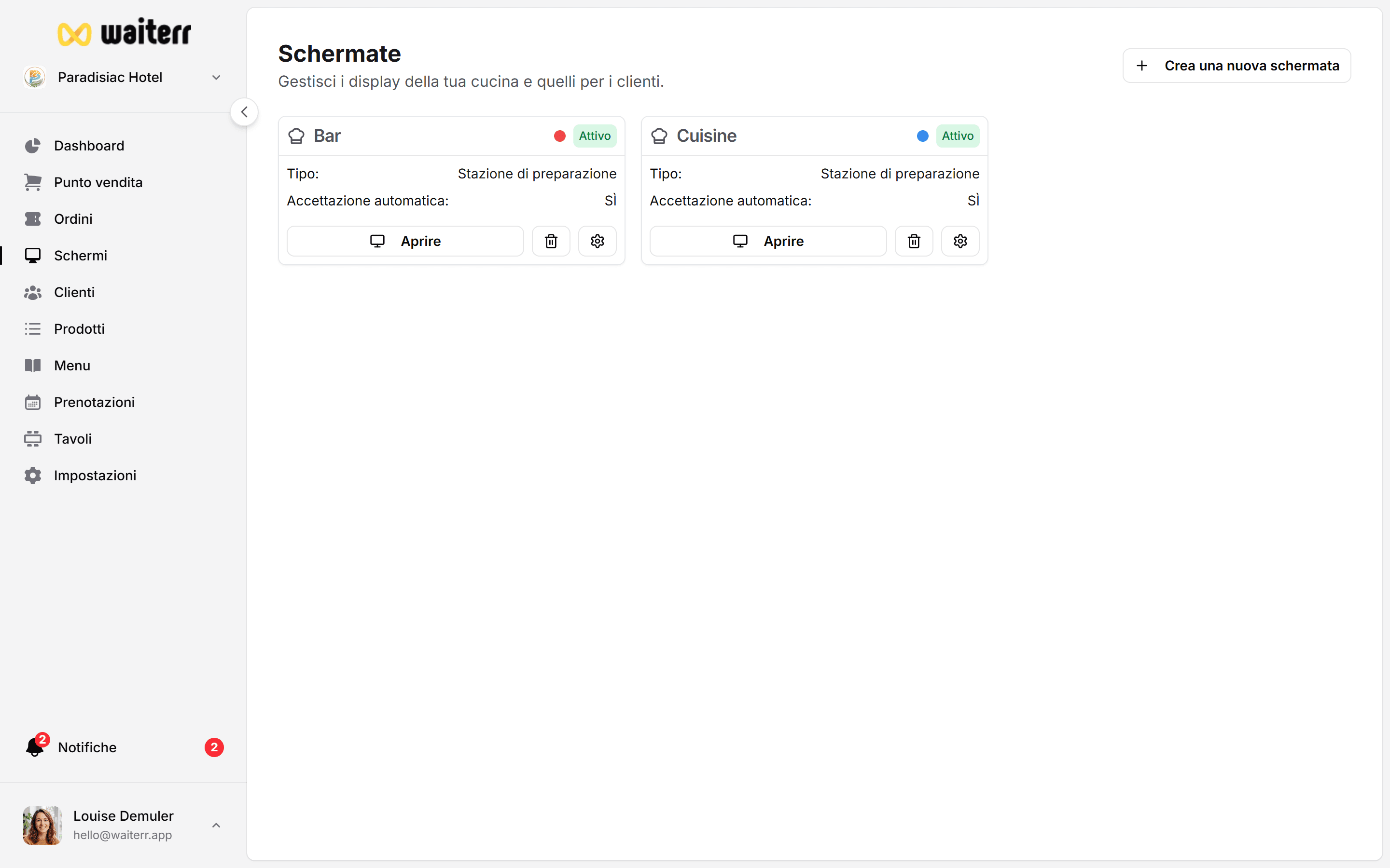 Waiterr Manager — client display settings