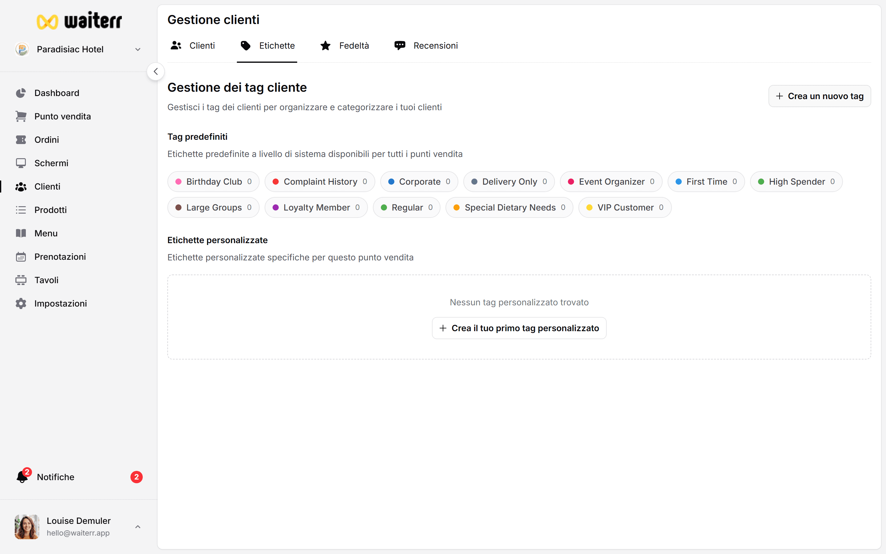 Waiterr Manager — client notes tags