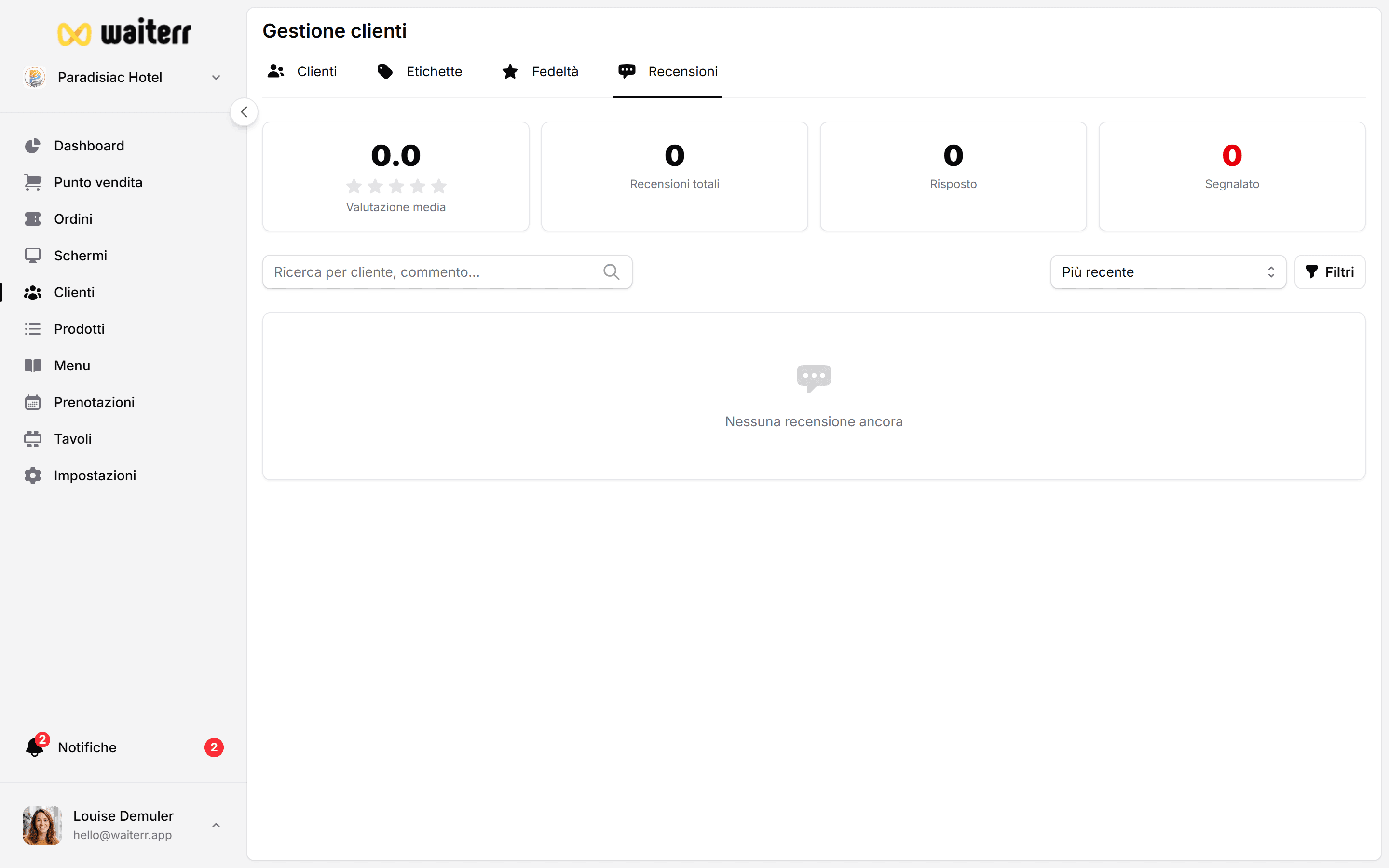 Waiterr Manager — customer reviews filters