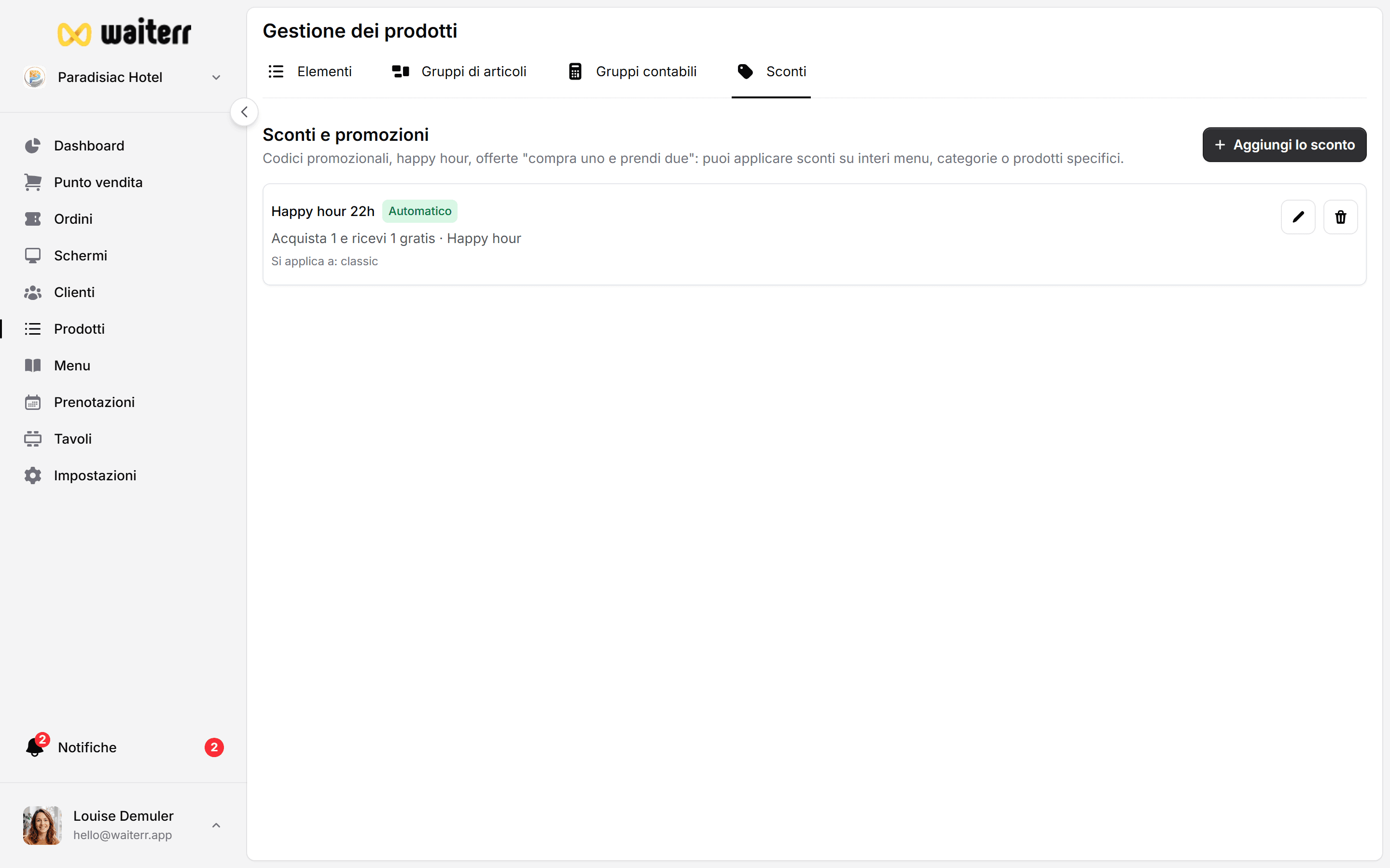 Waiterr Manager — discounts list