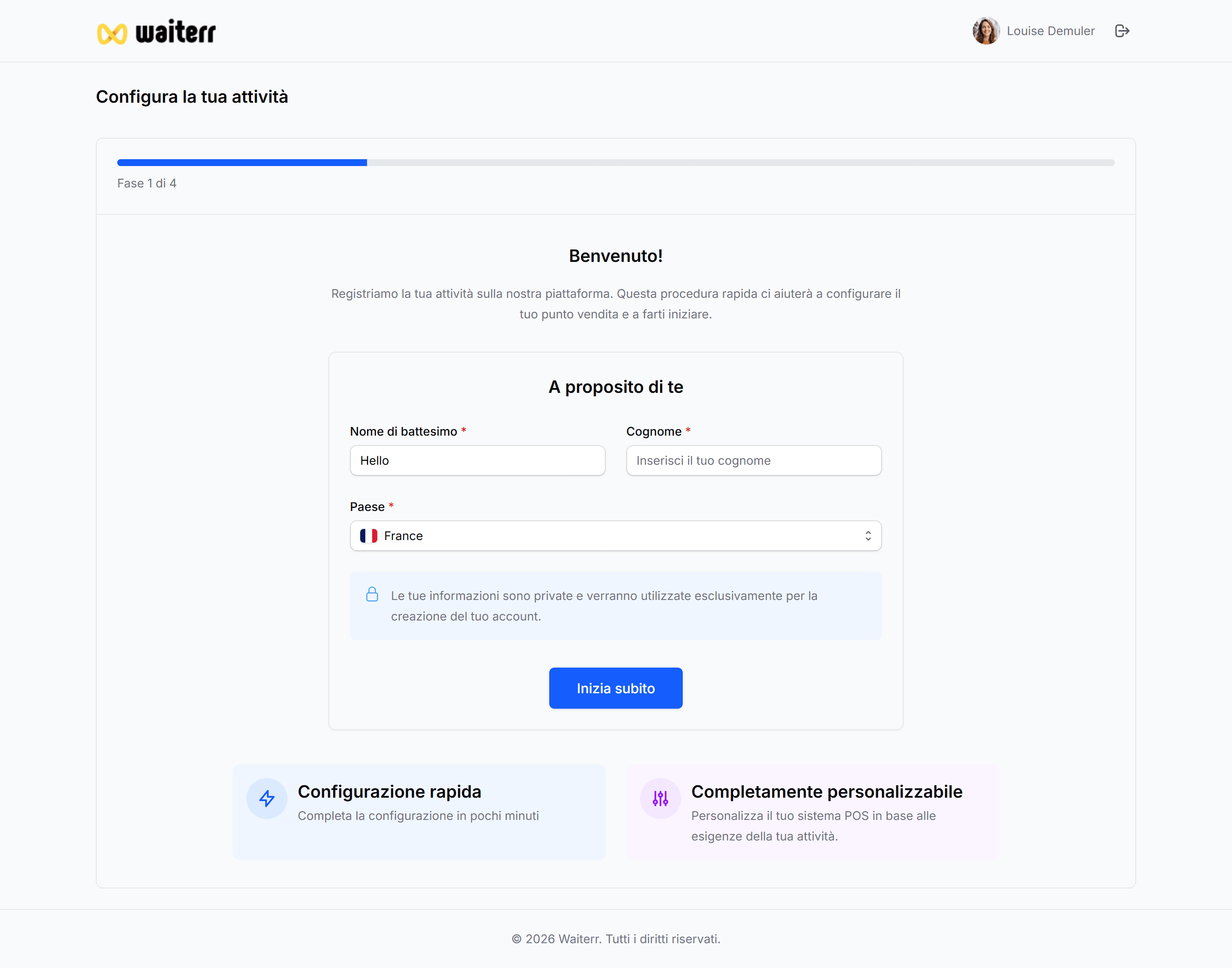 Waiterr Manager — establishment wizard