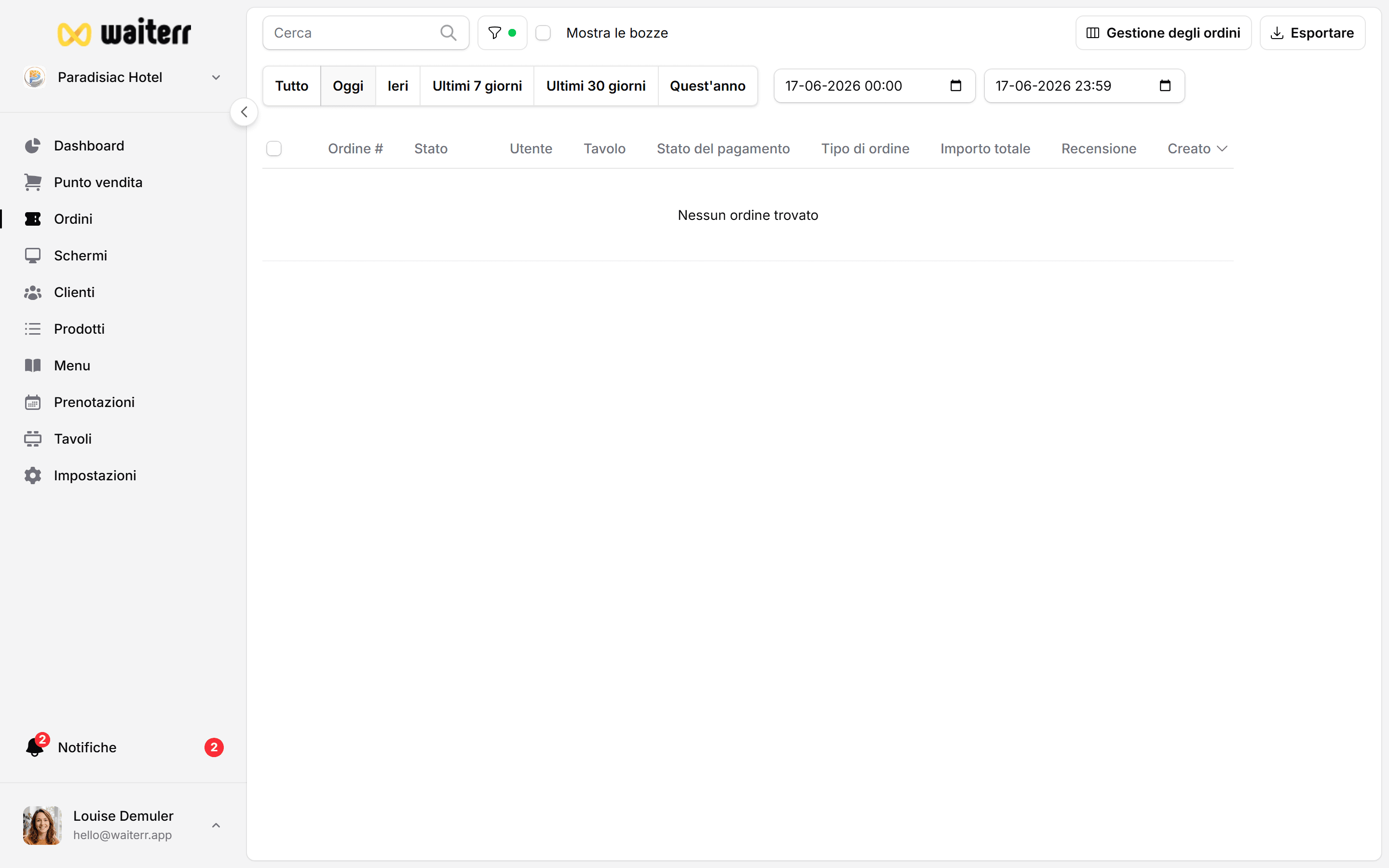 Waiterr Manager — orders status flow