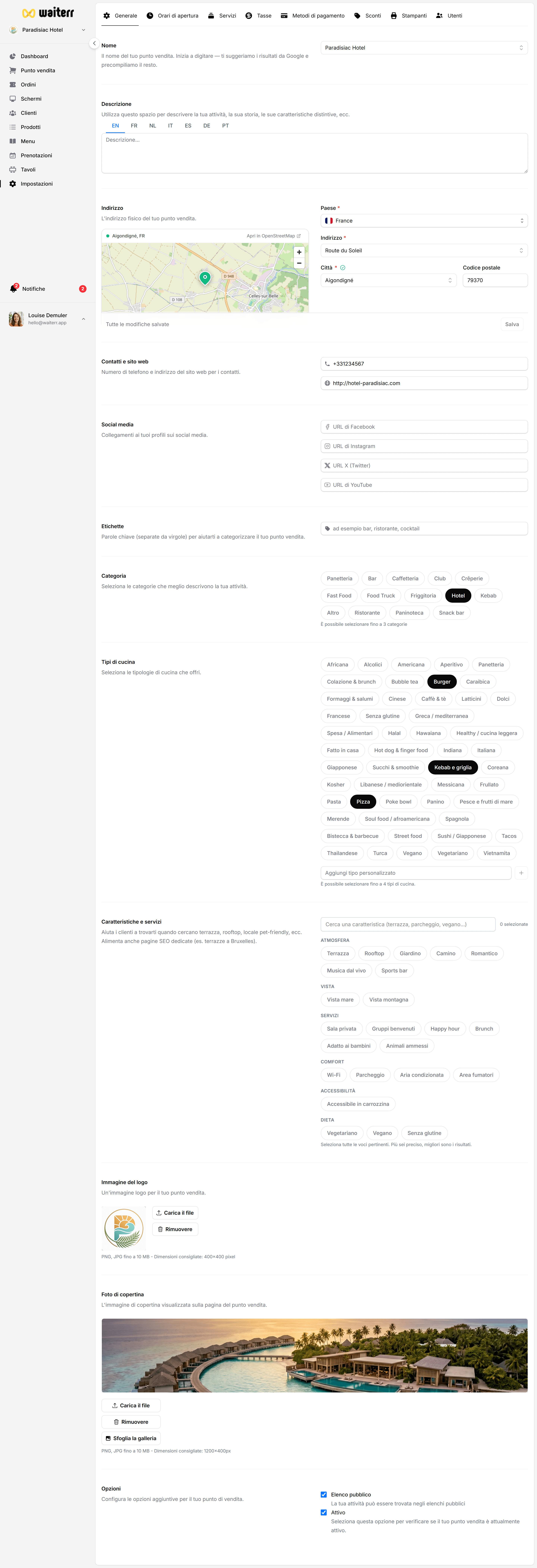Waiterr Manager — settings options