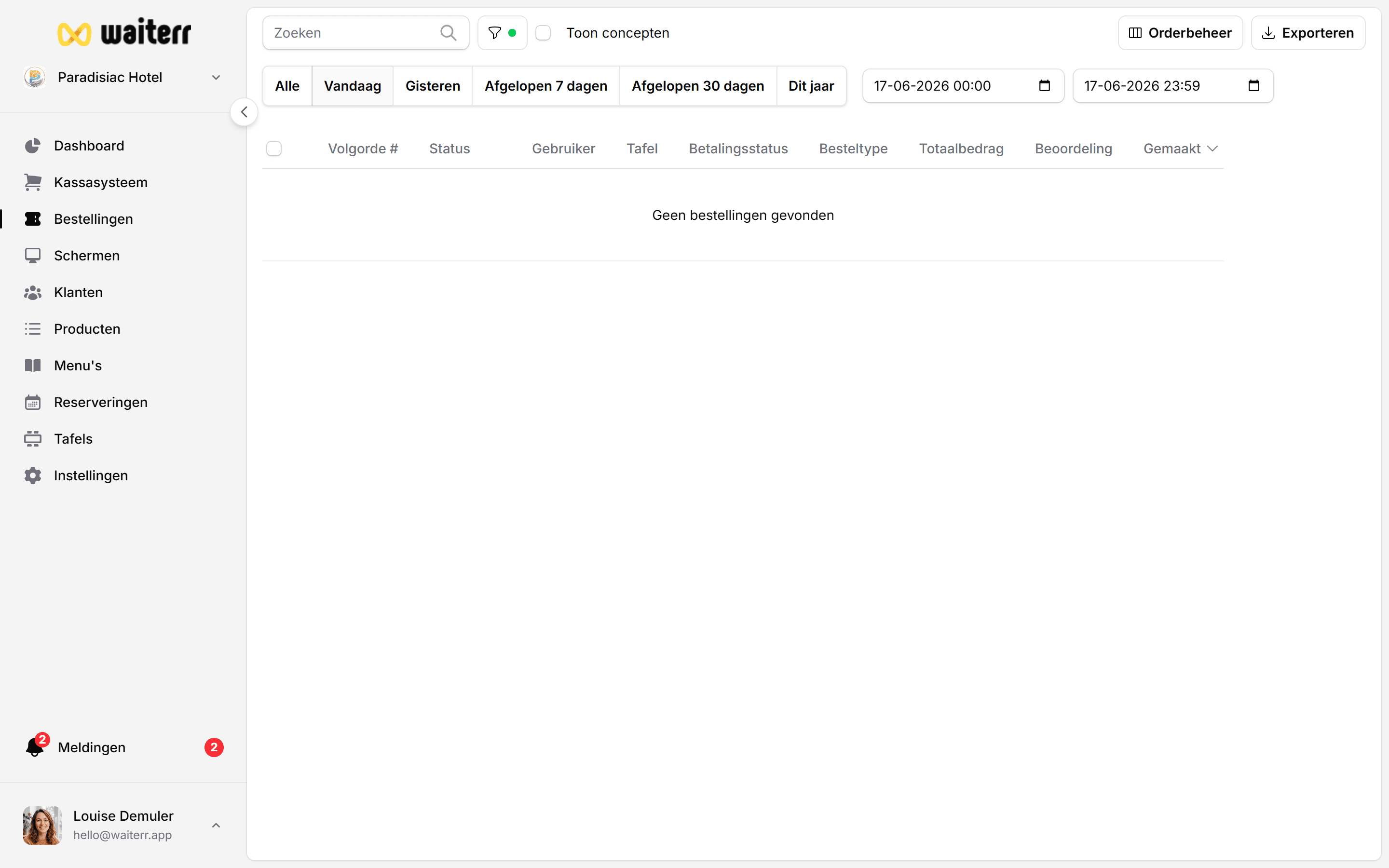 Waiterr Manager — orders export