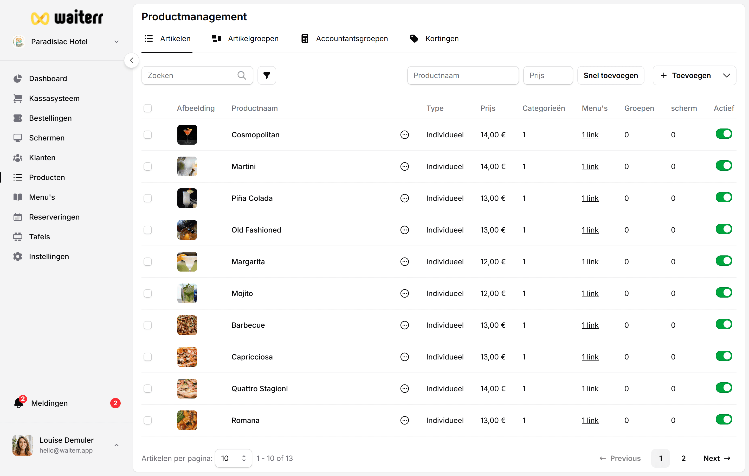 Waiterr Manager — product allergens