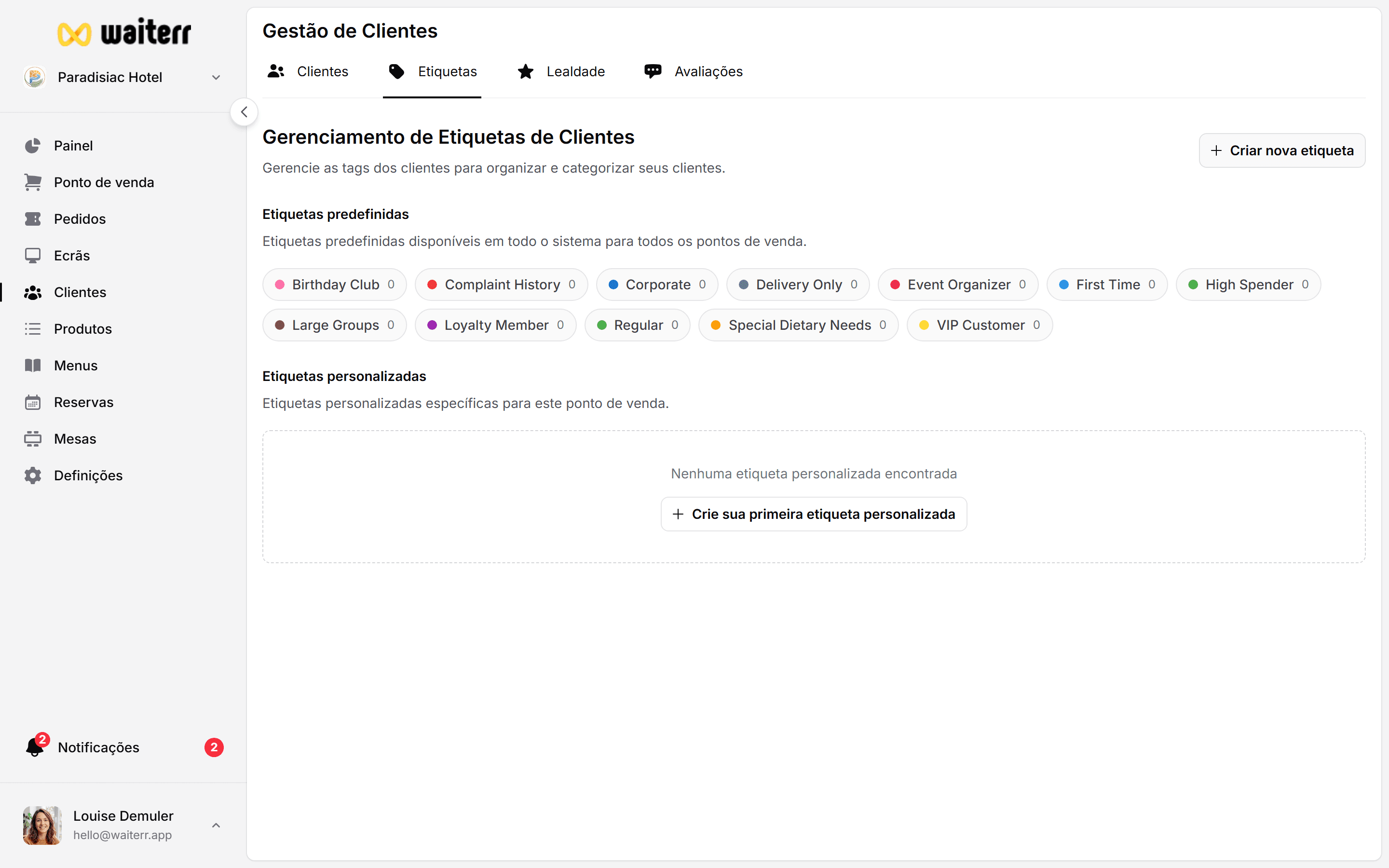 Waiterr Manager — client notes tags